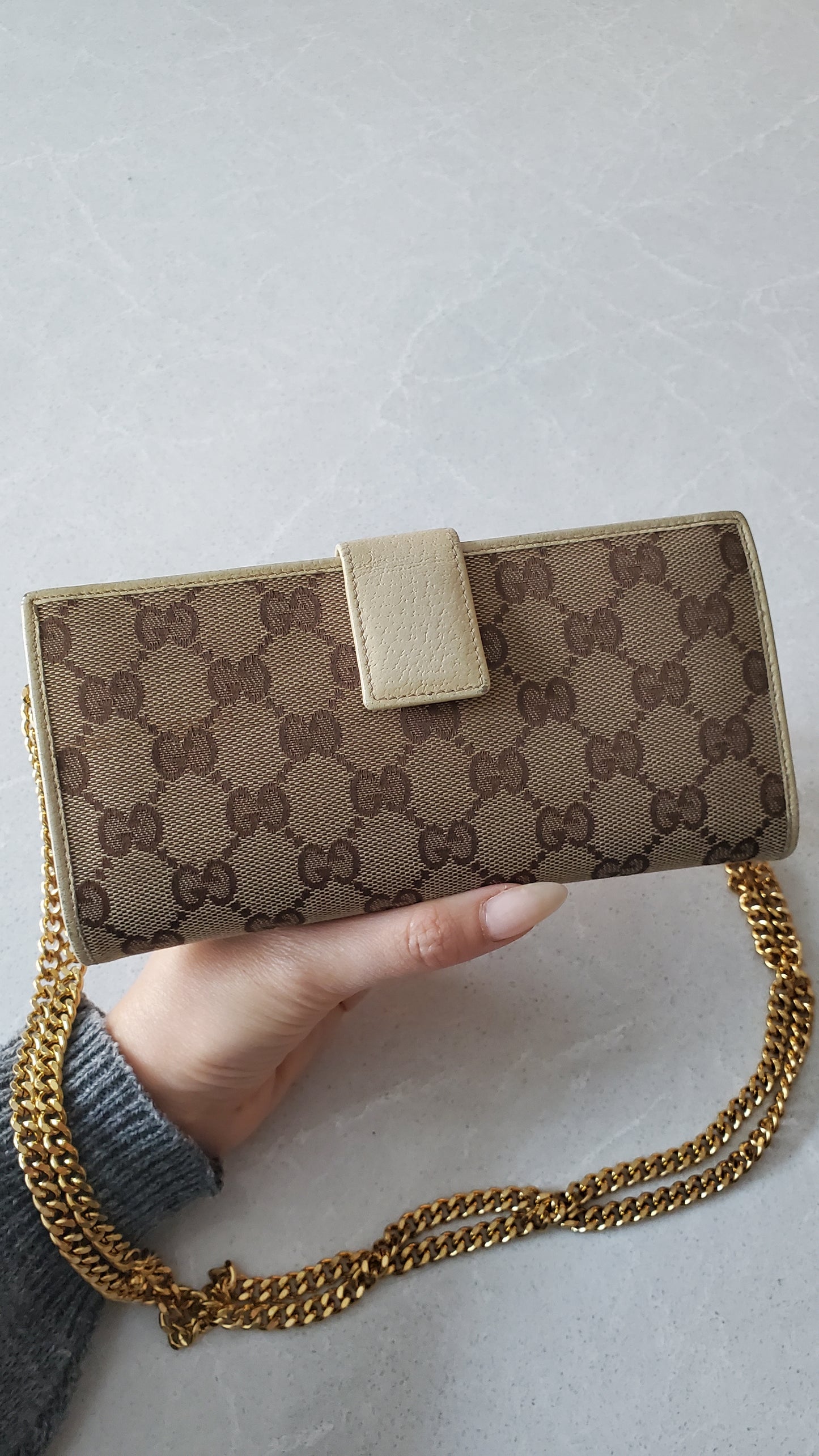 Authentic Gucci Upcycle Brown Wallet on Chain