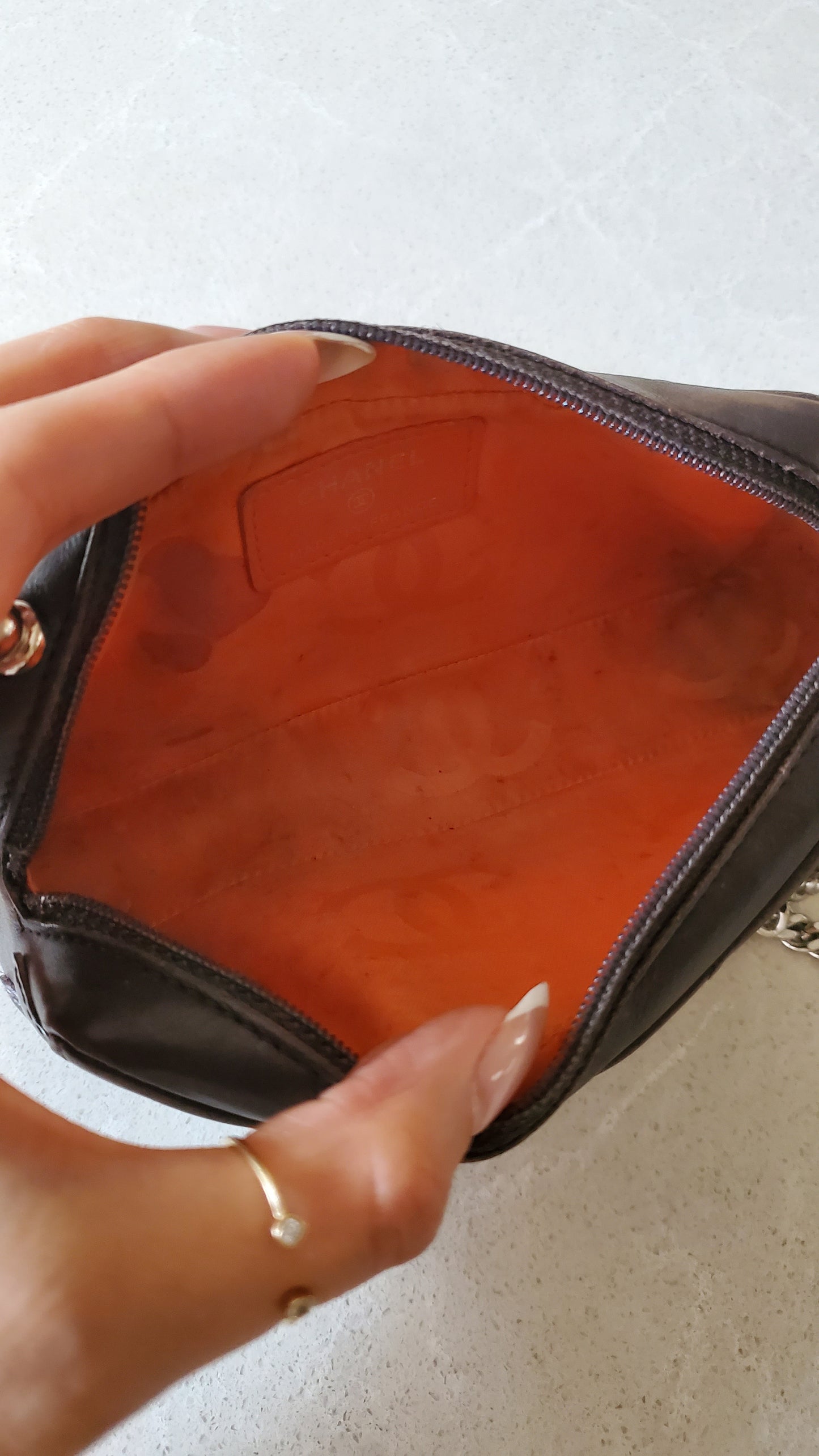 Authentic Vintage Chanel Upcycle Brown Leather Pouch on Chain