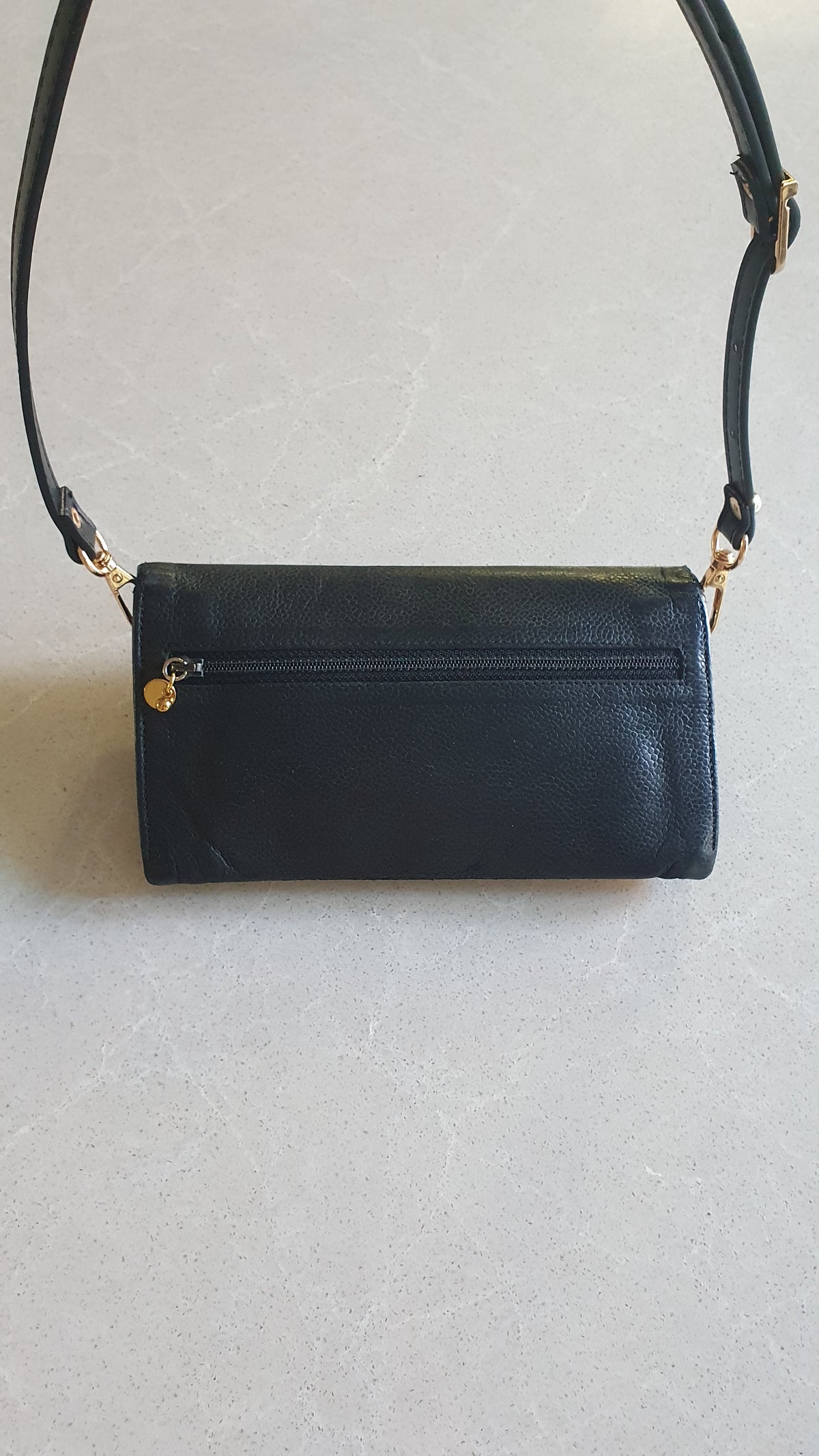 Authentic Vintage Chanel Upcycle Black Caviar Shoulder Wallet with Strap