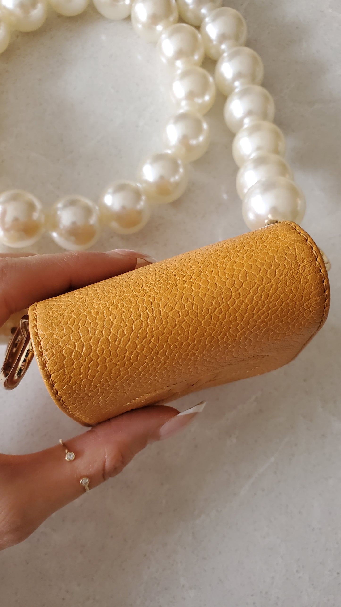 *Rare* Authentic Vintage Chanel Upcycle Yellow Caviar Pouch on Chain (2 chain options)