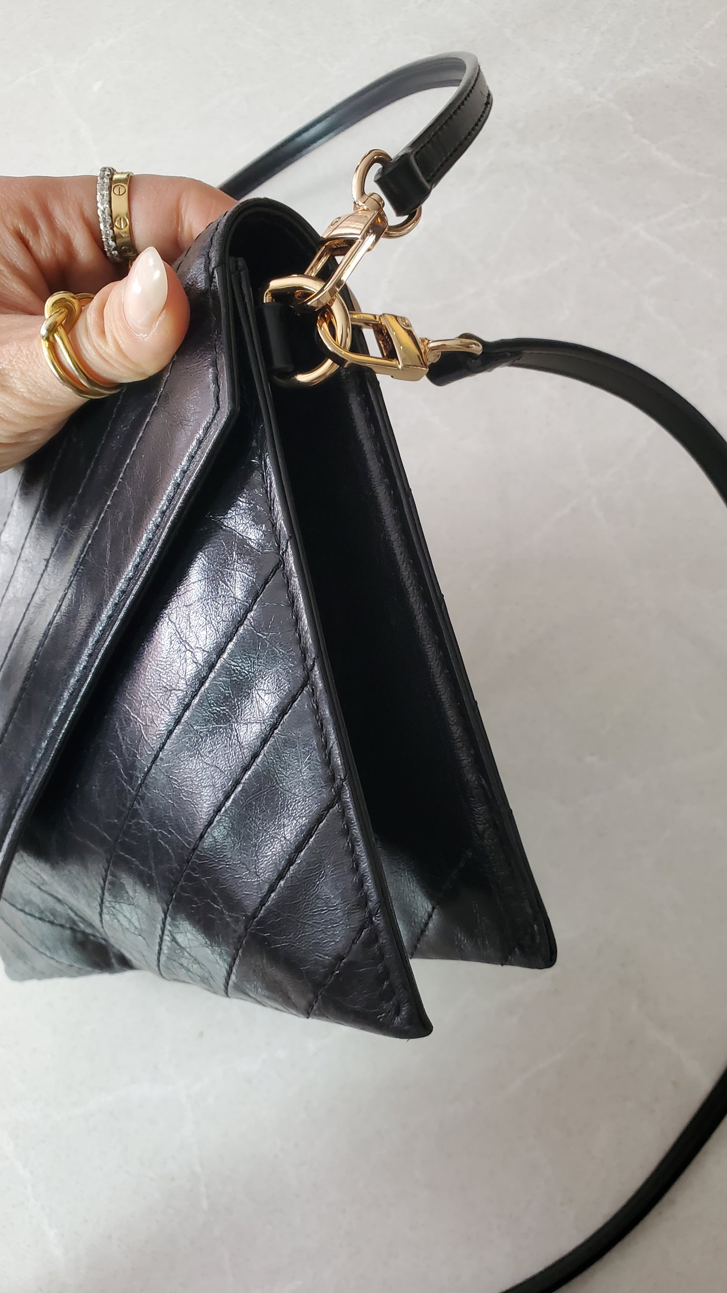 Authentic Vintage YSL Yves Saint Laurent Upcycle Black Leather Multi Compartments Purse with Straps