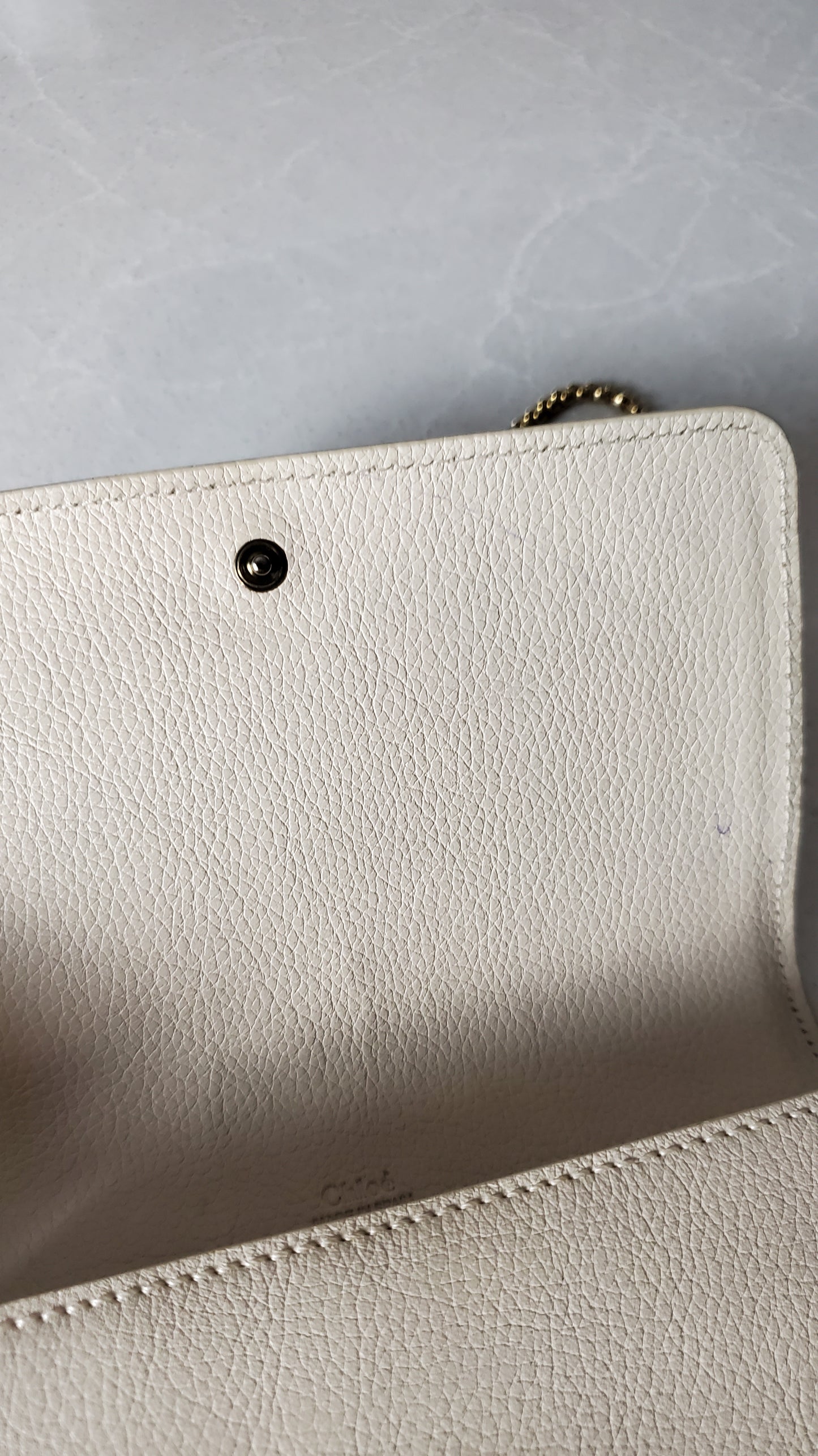 Authentic Chloe Upcycle Cream Leather Wallet with Chain