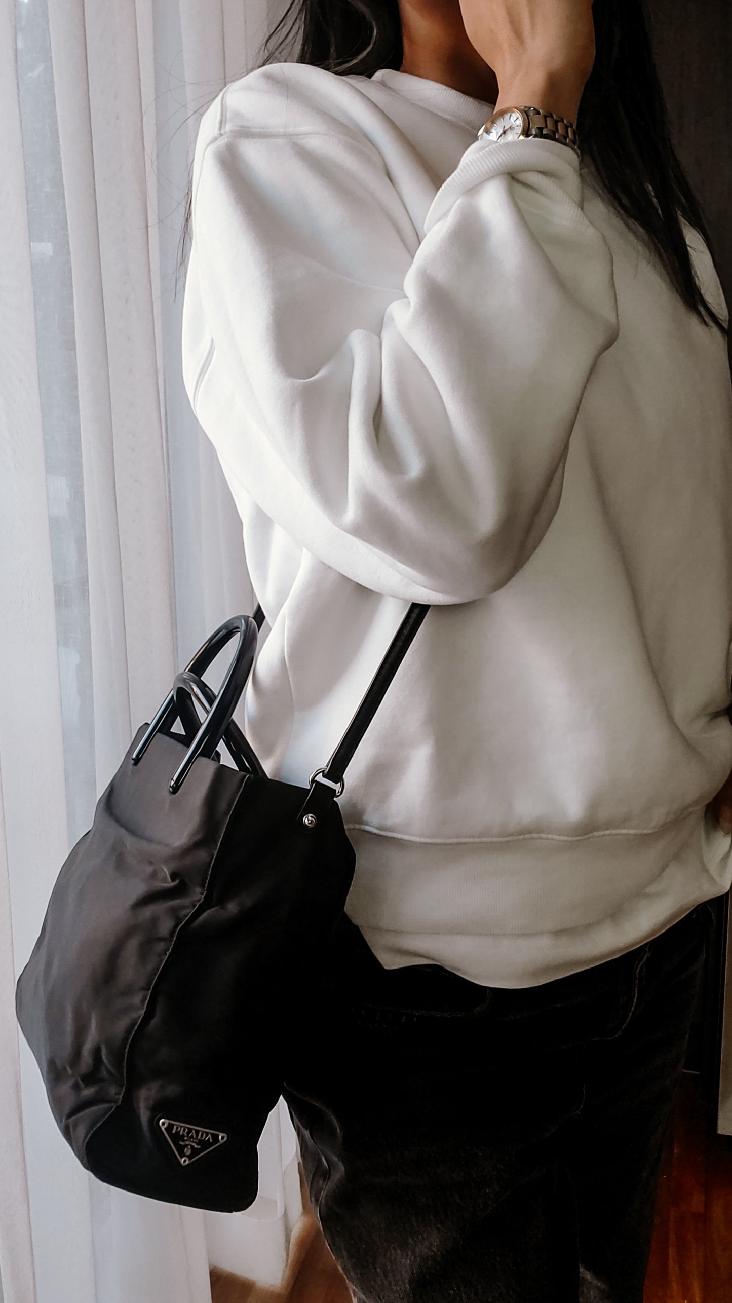 Authentic Prada Upcycle Black Nylon Tote Bag with Strap