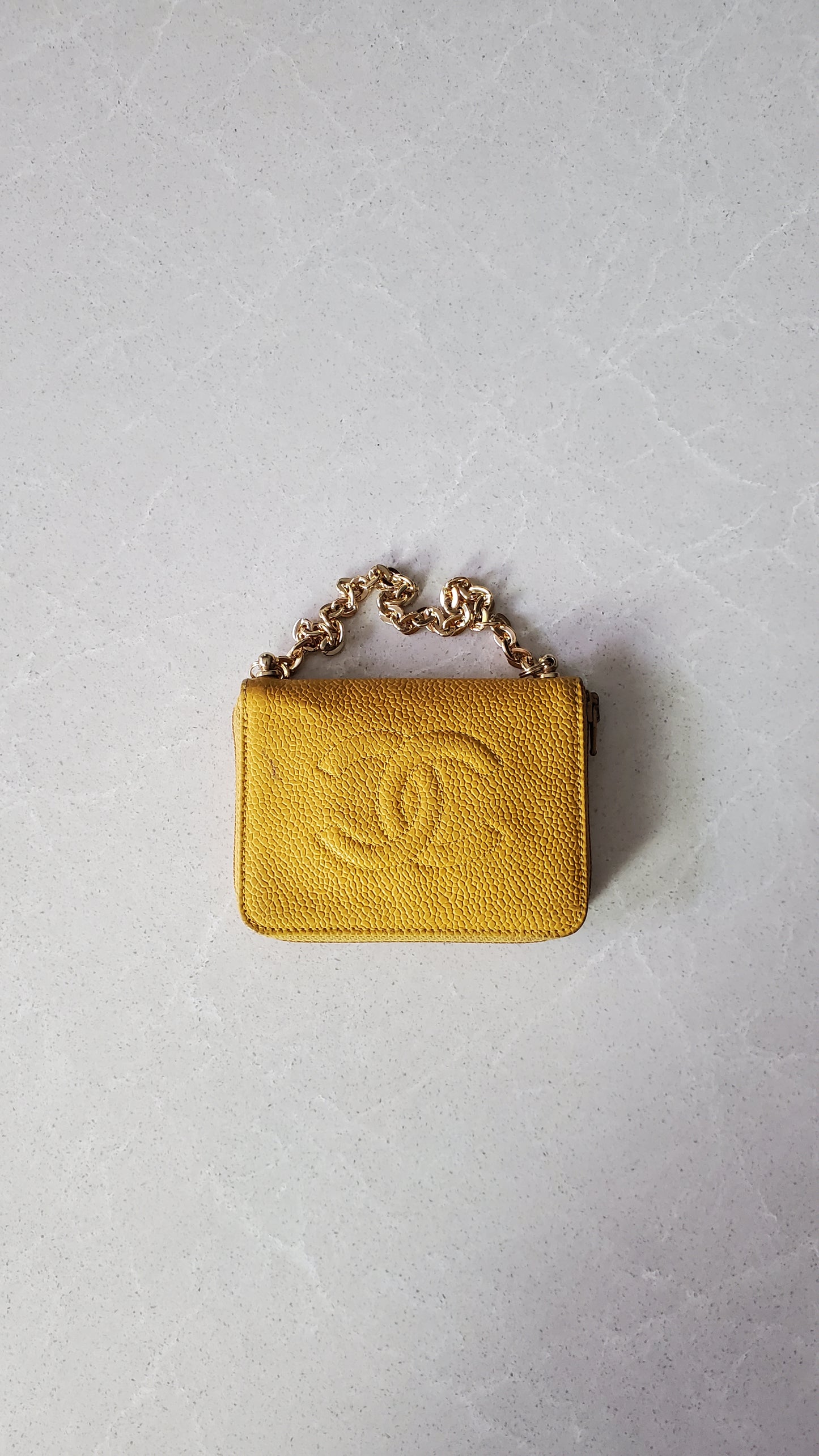 Authentic Chanel Upcycle (Yellow) Caviar Keyholder with Chain