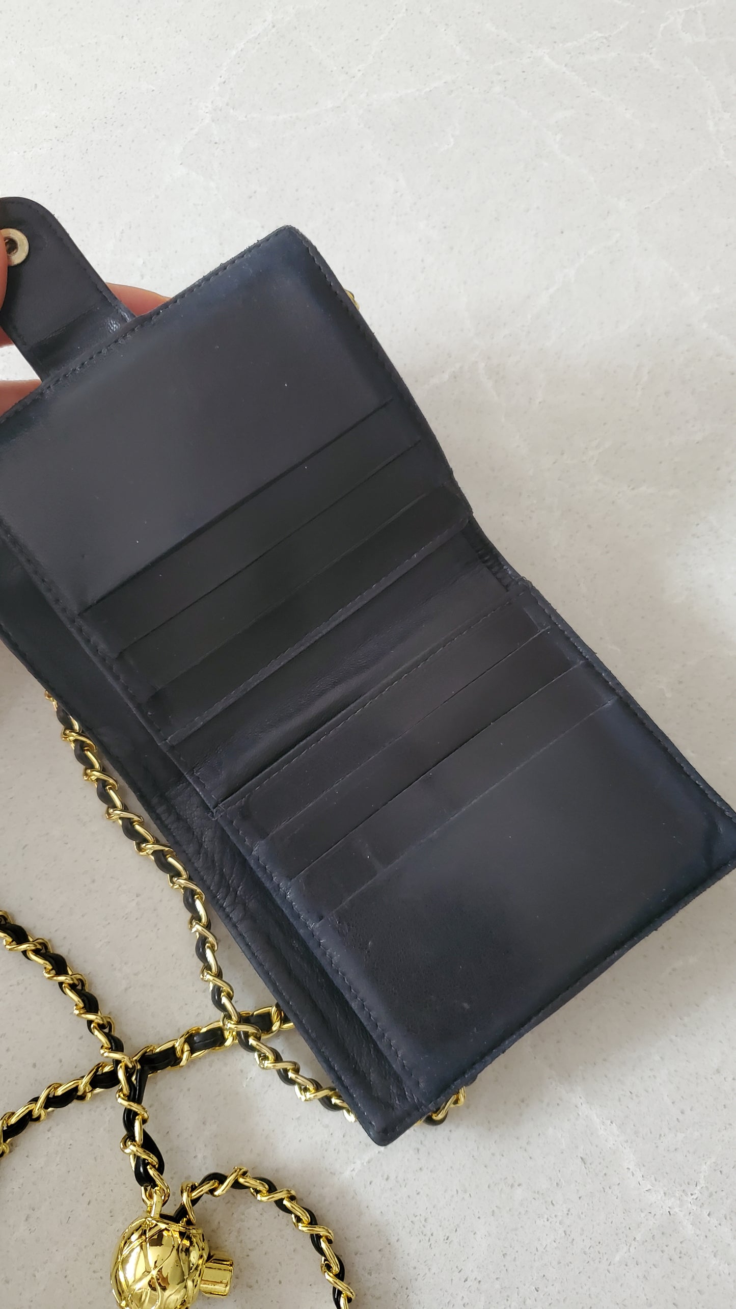 Authentic Vintage Chanel Upcycle Black Caviar Compact Wallet on Chain