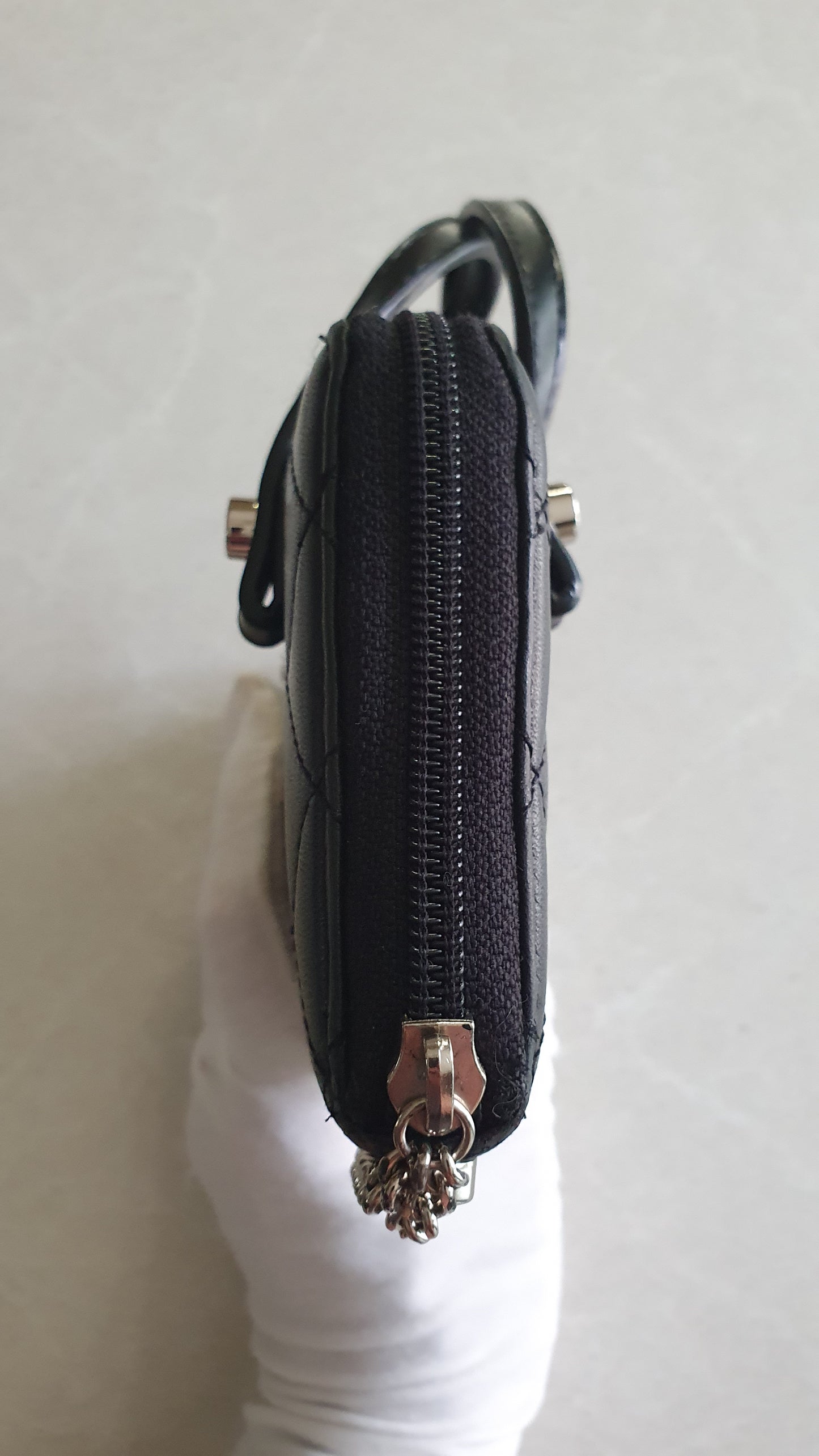 Authentic Chanel Upcycle Black Zip Wallet with Handle Straps
