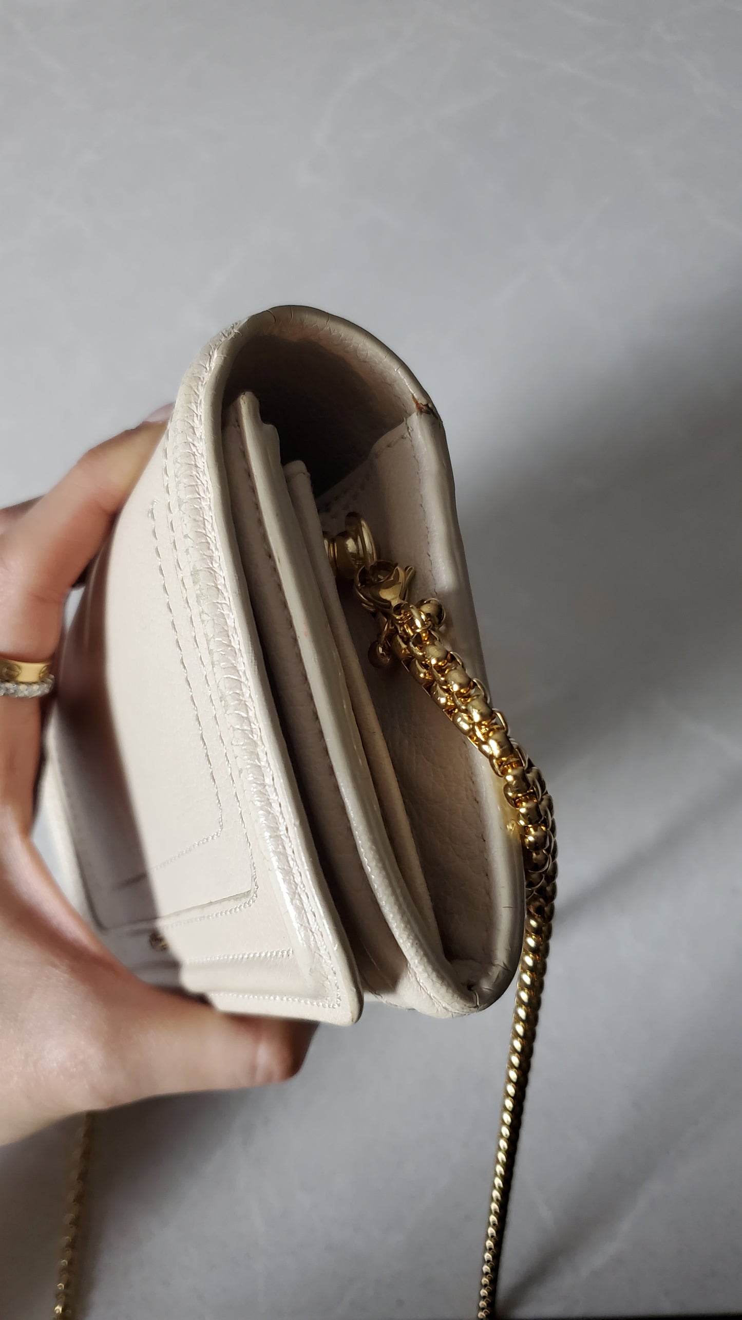 Authentic Chloe Upcycle Cream Leather Wallet with Chain