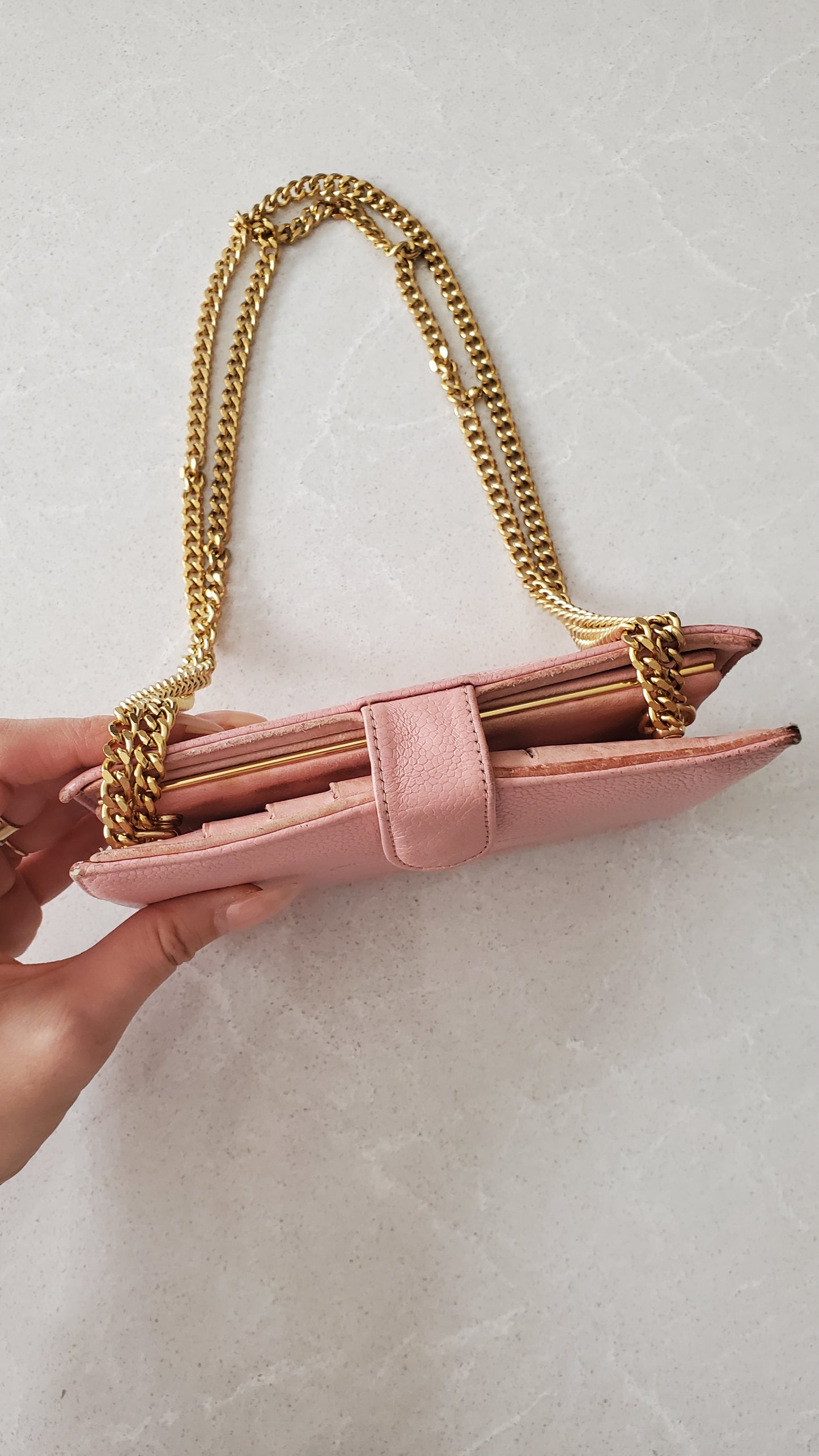Authentic Chanel Upcycle Pink Caviar Wallet on Chain