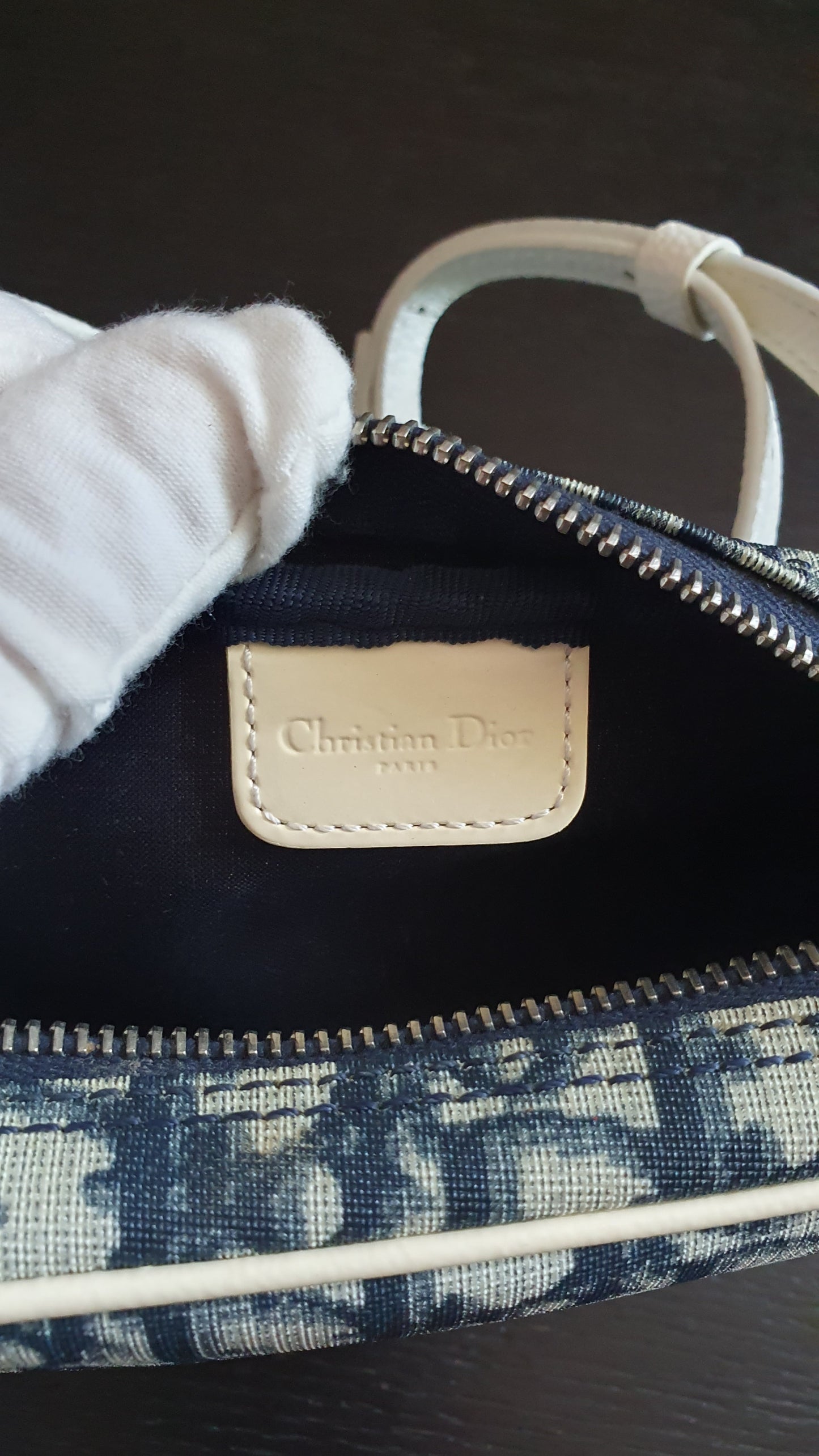 Authentic Vintage Dior Upcycle Navy Shoulder Pouch Purse with Adjustable Strap