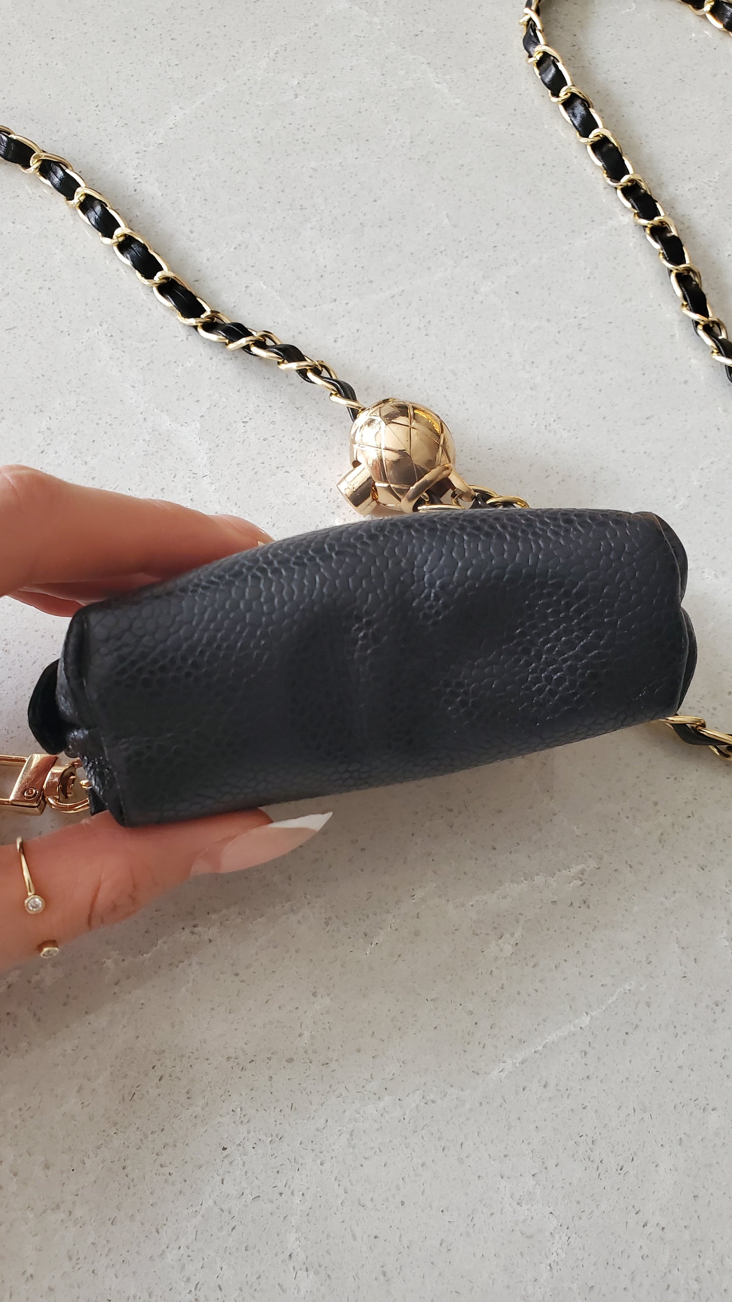 Authentic Vintage Chanel Upcycle Versatile Black Caviar Mini Pouch on Chain