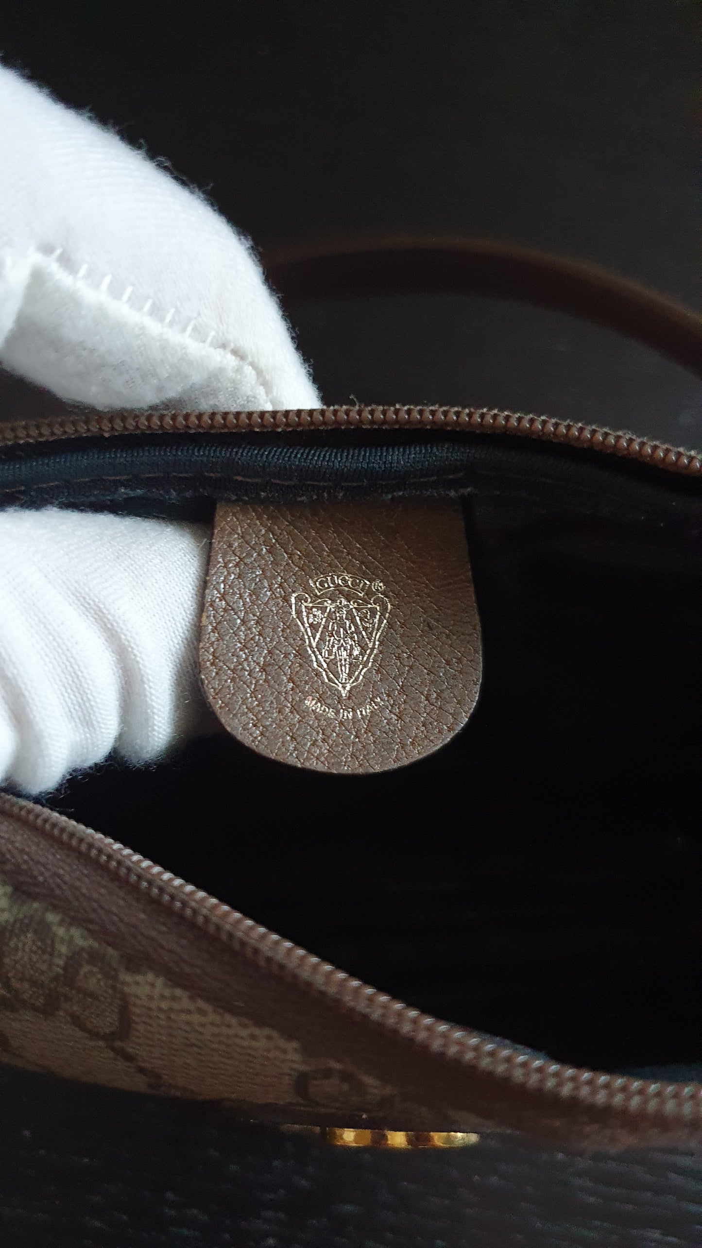 Authentic Vintage Gucci Upcycle Small Brown Pouch with Chain & Strap