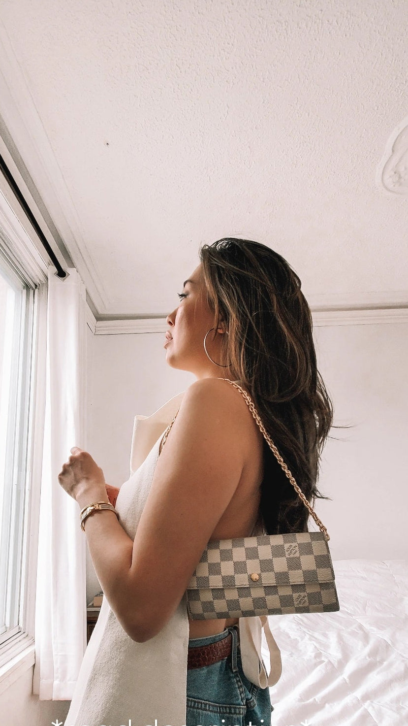 Authentic Louis Vuitton White Damier Upcycle Long Wallet on Chain