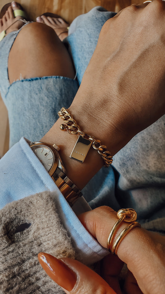 Authentic Vintage Celine Upcycle Gold Cuban Bracelet