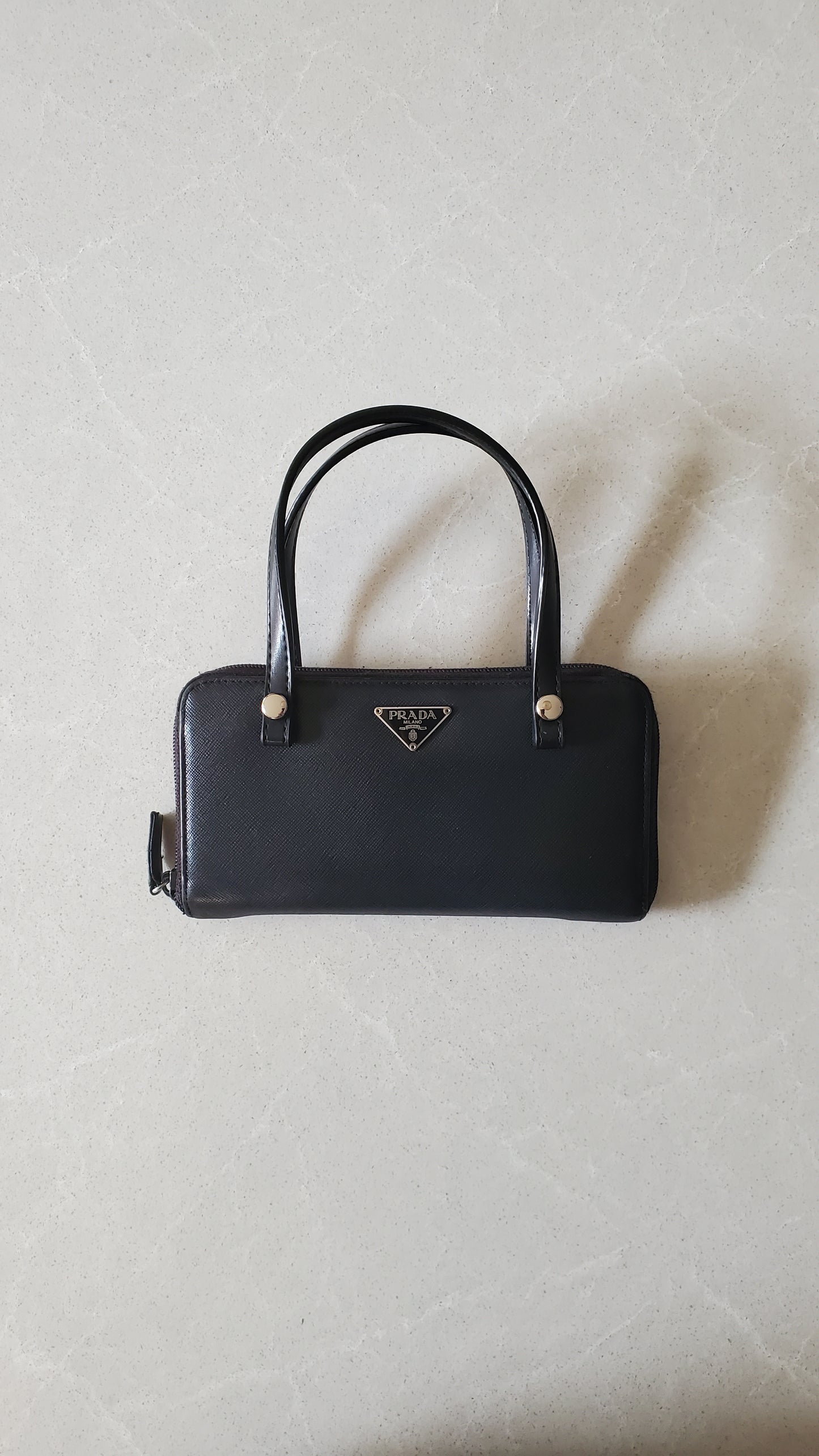Authentic Prada Upcycle Black Zip-Up Wallet with Handle Straps