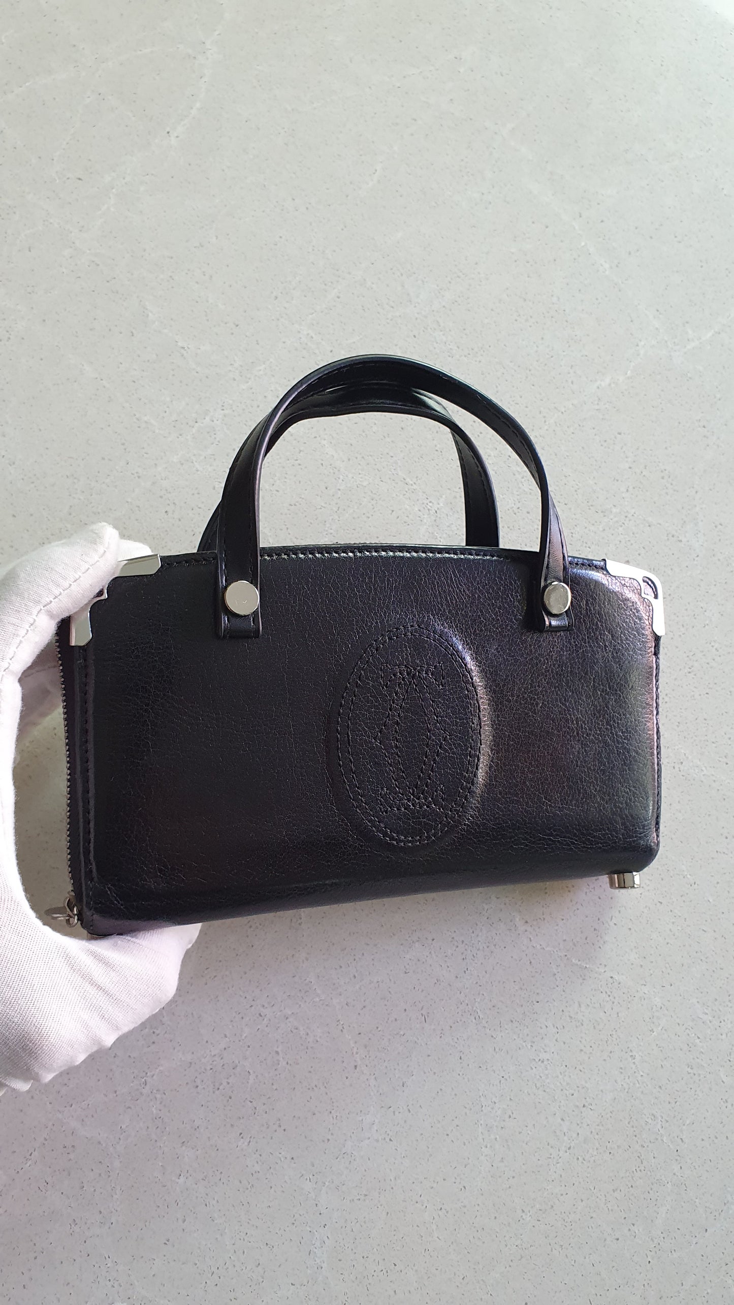 Authentic Vintage Cartier Upcycle Black Leather Wallet with Two Handles