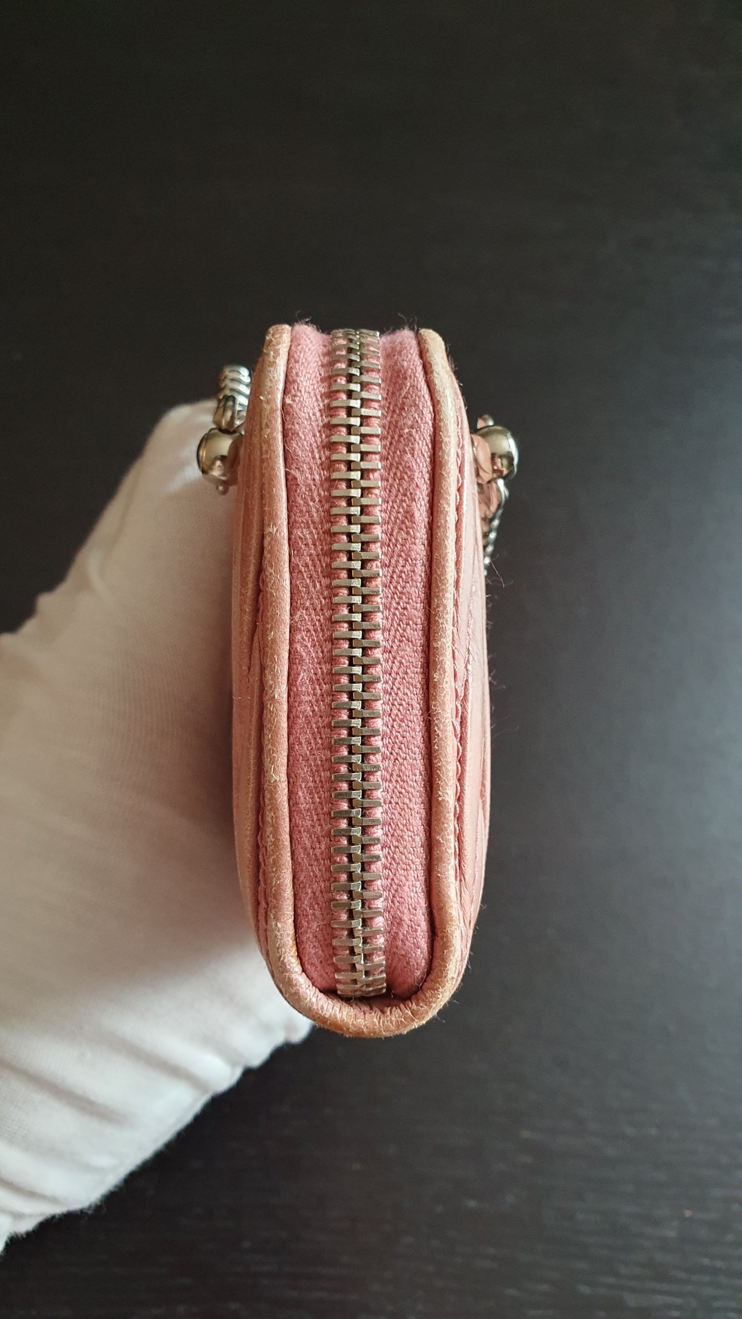 Authentic Miu Miu Upcycle Pink Zip Wallet with Shoulder Chains