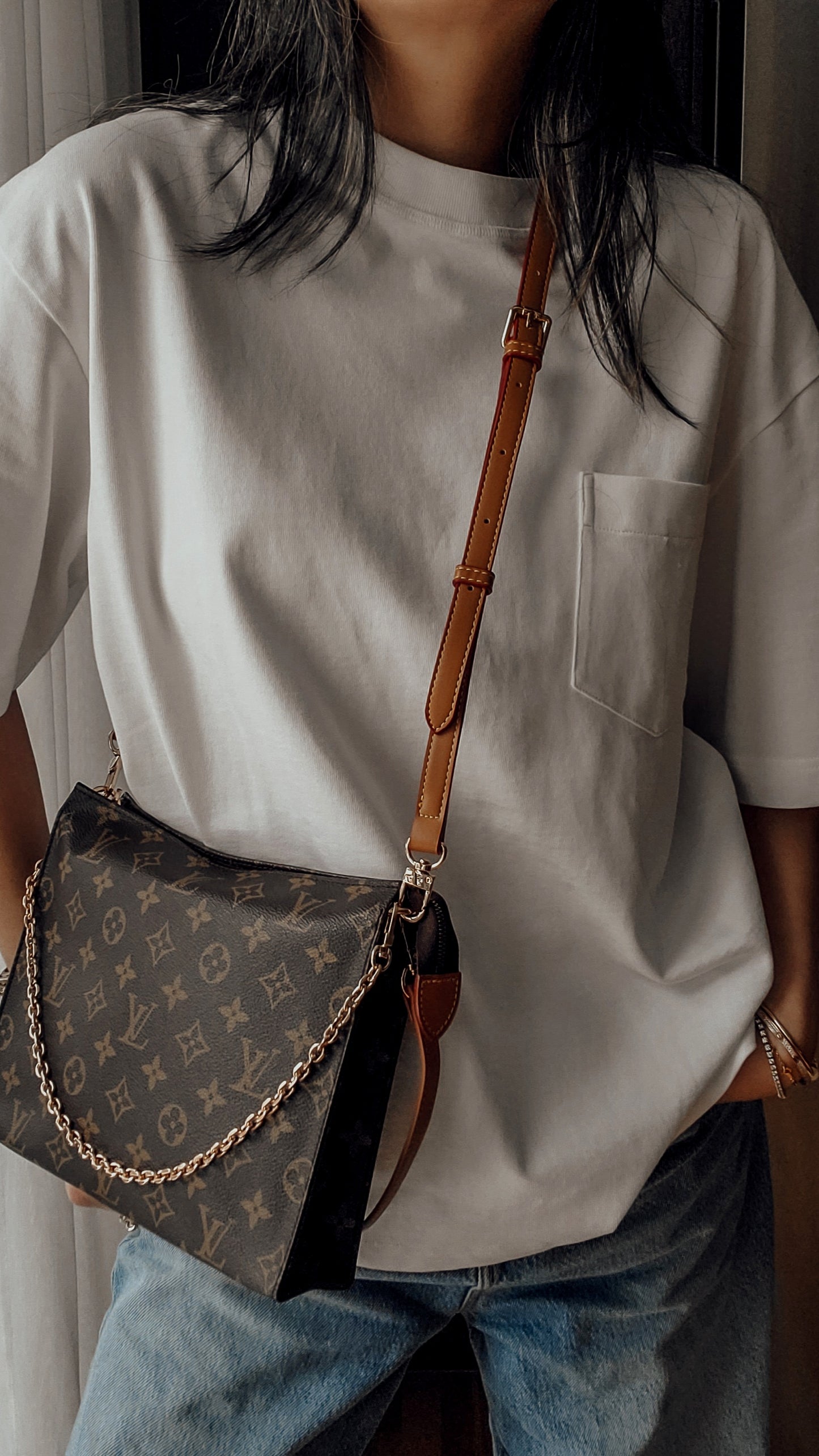 Authentic Vintage Louis Vuitton Upcycle Toiletry Pouch (Grey Insert) with Chain & 2 Straps