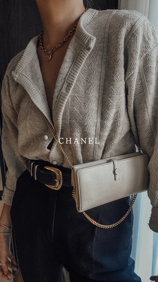 Authentic Vintage Chanel Upcycle Cream Caviar Wallet on Strap