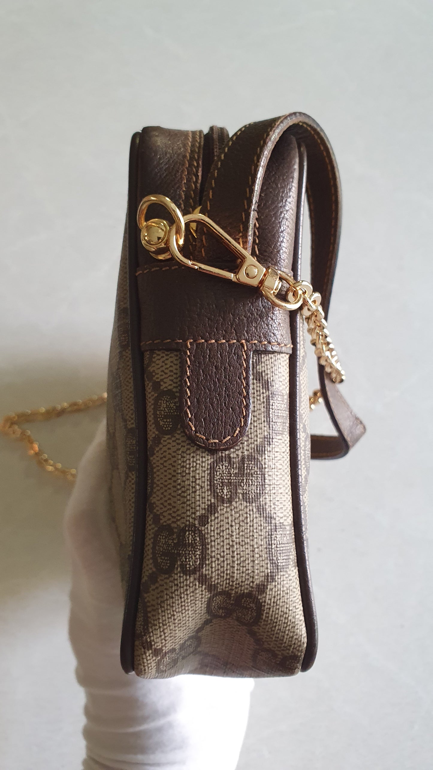 Authentic Vintage Gucci Upcycle Brown Bag with Chain