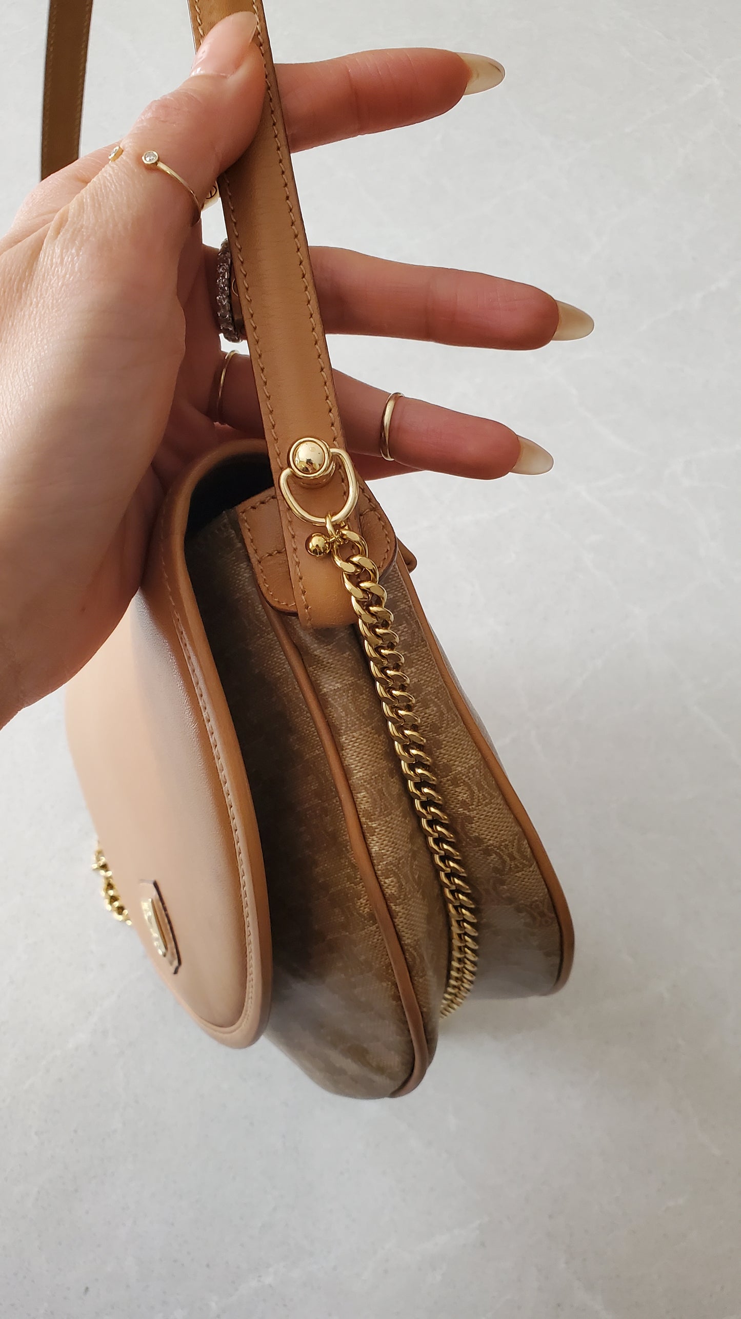 Authentic Vintage Celine Upcycle Tan Purse on Chain