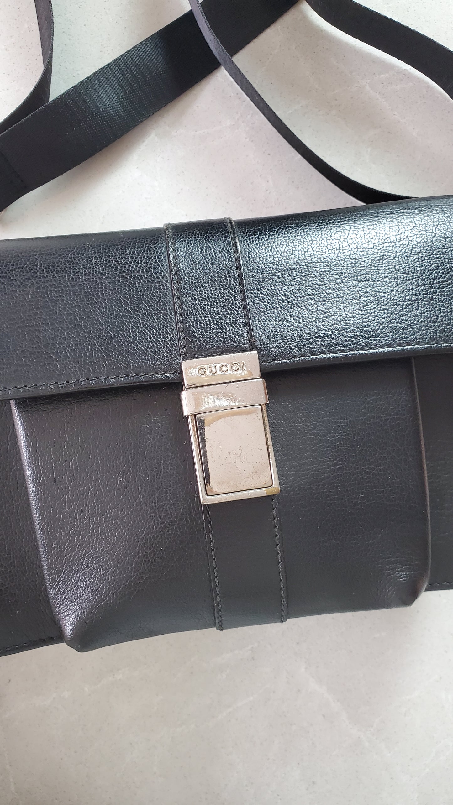Authentic Gucci Upcycle Black Leather Purse with Strap