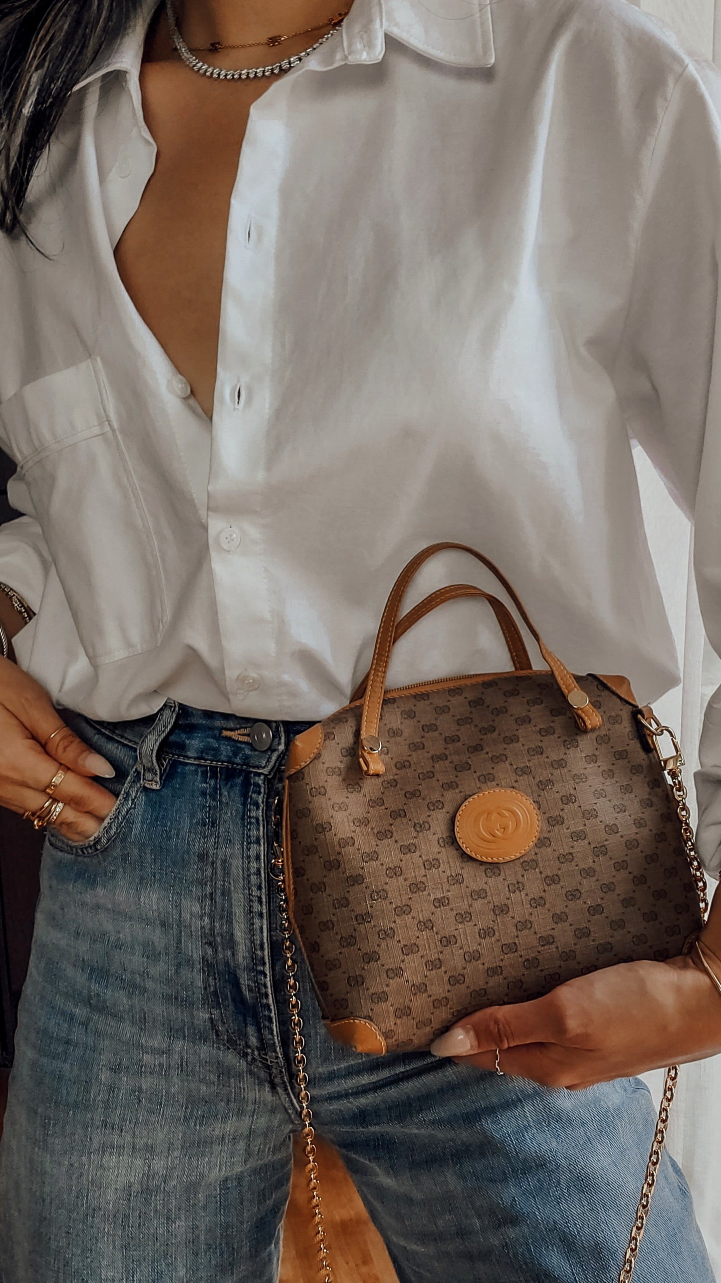 Authentic Vintage Gucci Upcycle Tan Bag with Straps & Chain