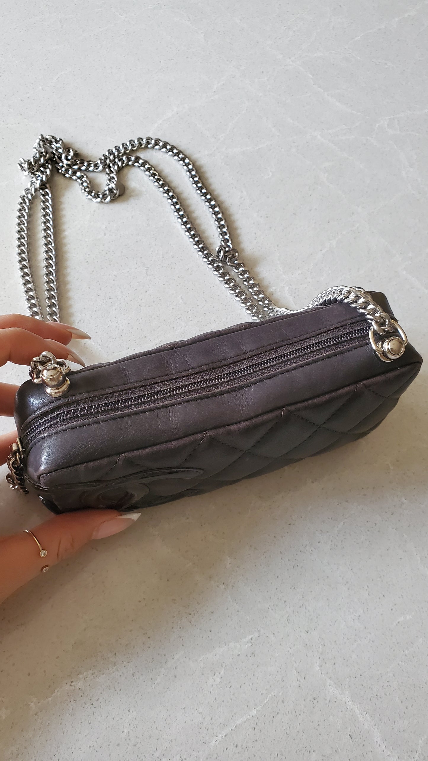 Authentic Vintage Chanel Upcycle Brown Leather Pouch on Chain