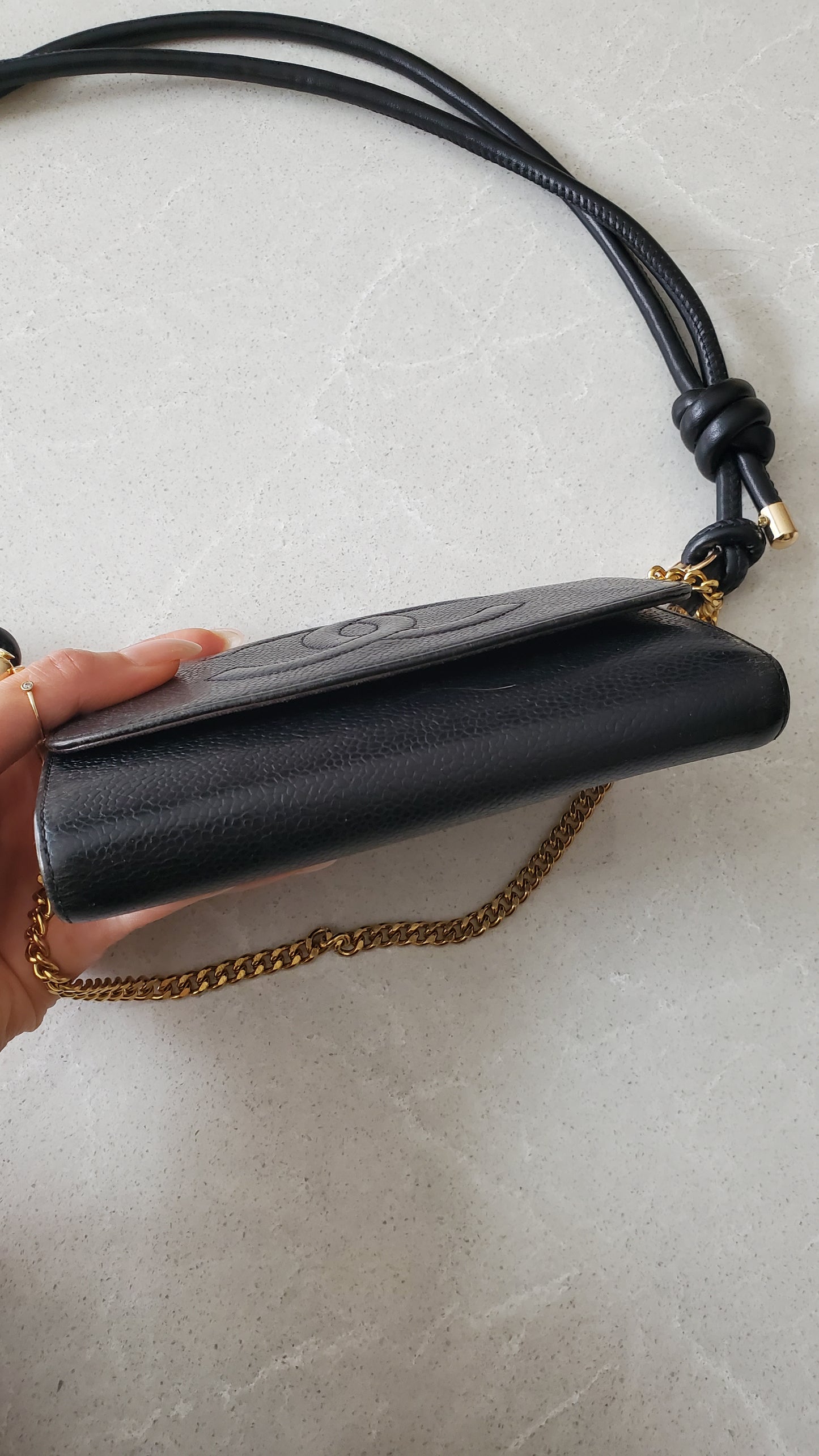 Authentic Chanel Upcycle Black Caviar Wallet on Chain & Strap