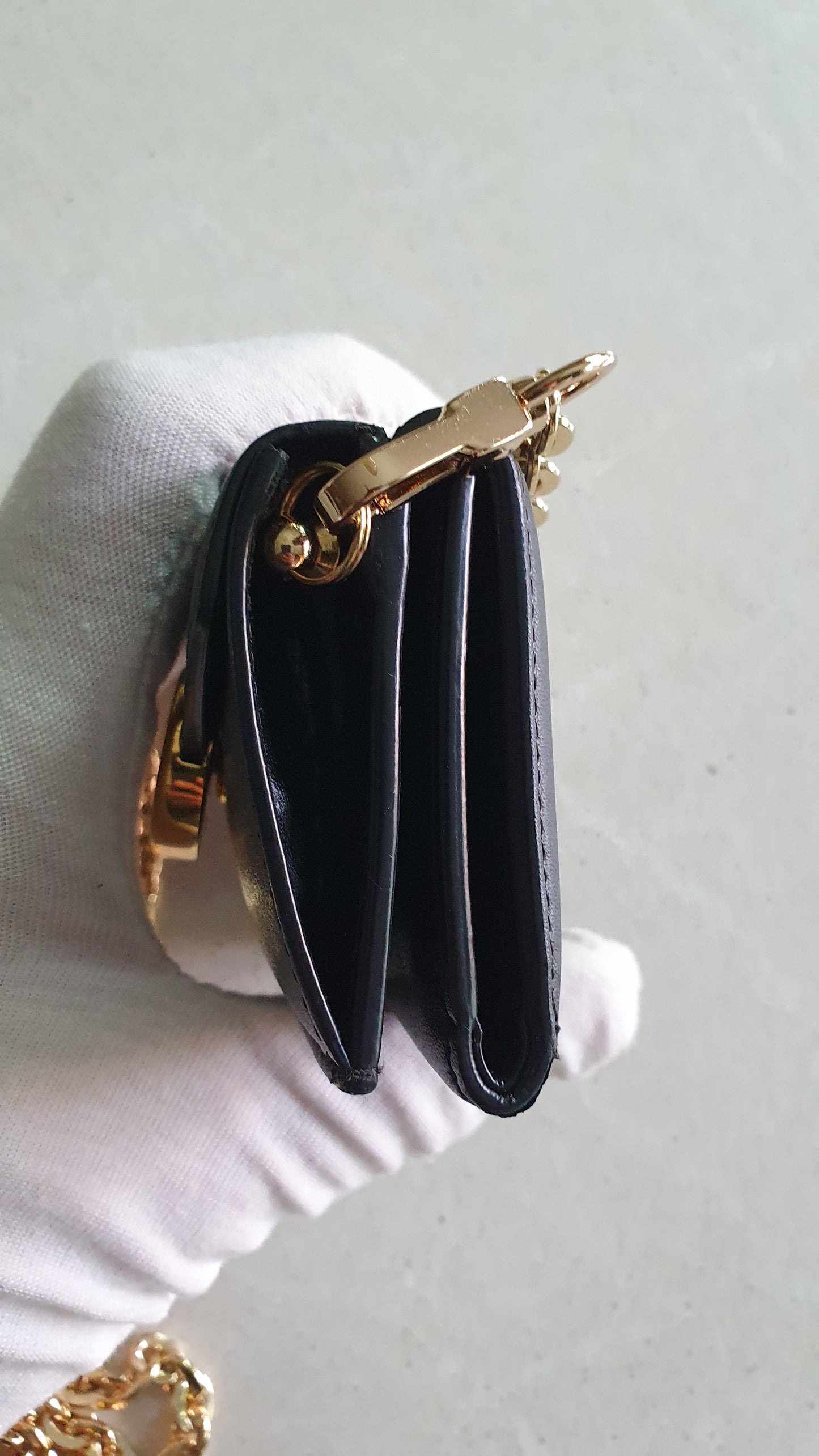 Authentic Fendi Upcycle Black Leather Mini Wallet with Chain