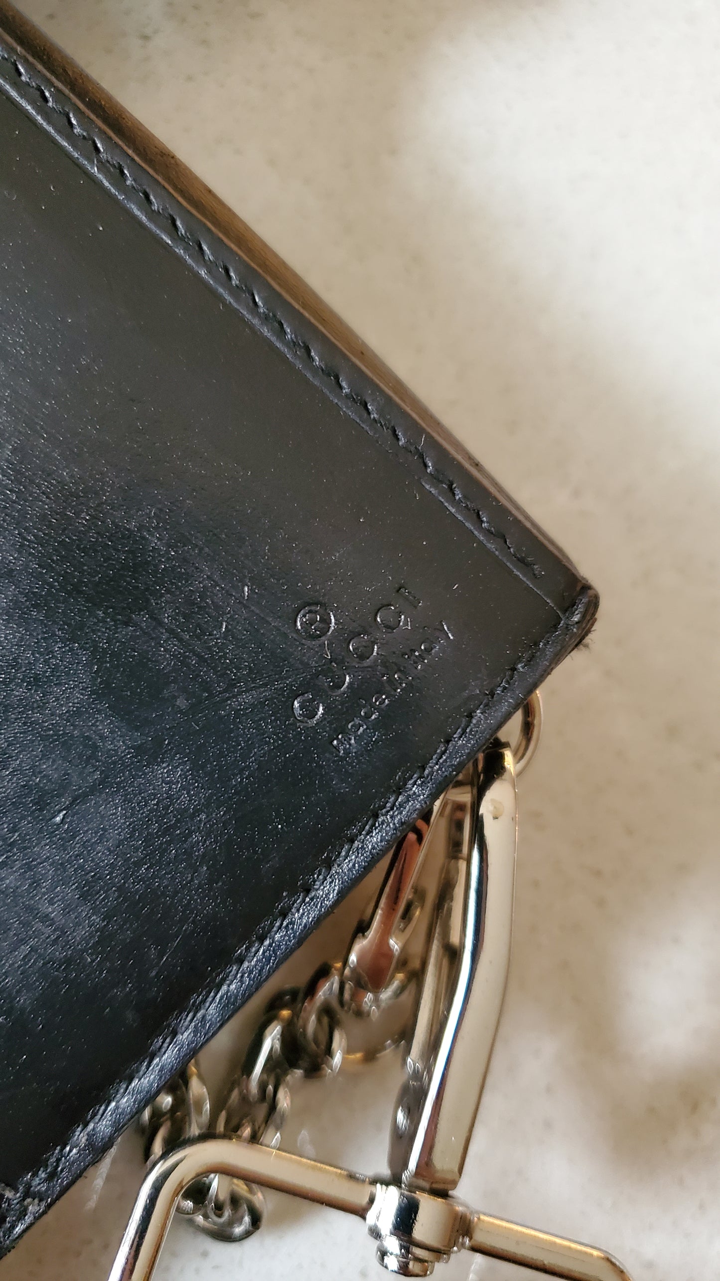 Authentic Gucci Upcycle Black/ Fabric Canvas Long Wallet on Strap & Chain