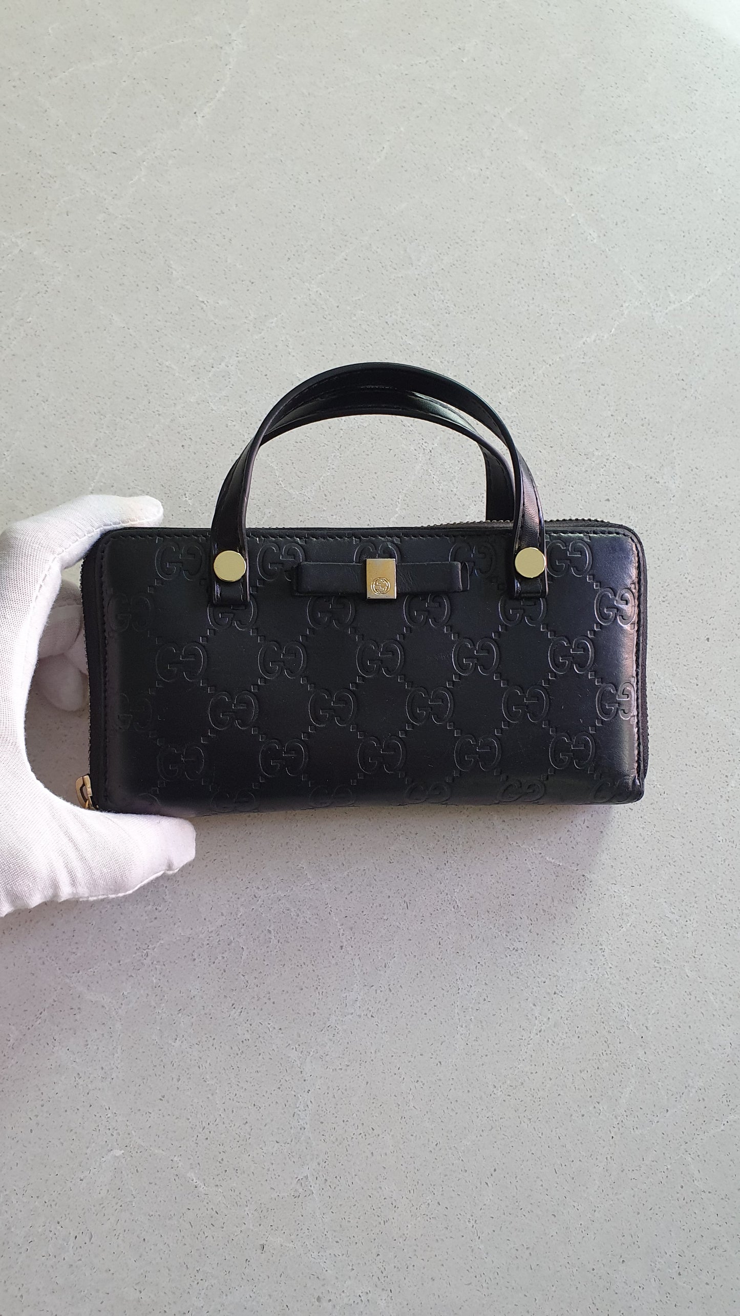 Authentic Gucci Upcycle Black Zip-Up Wallet with Two Handles