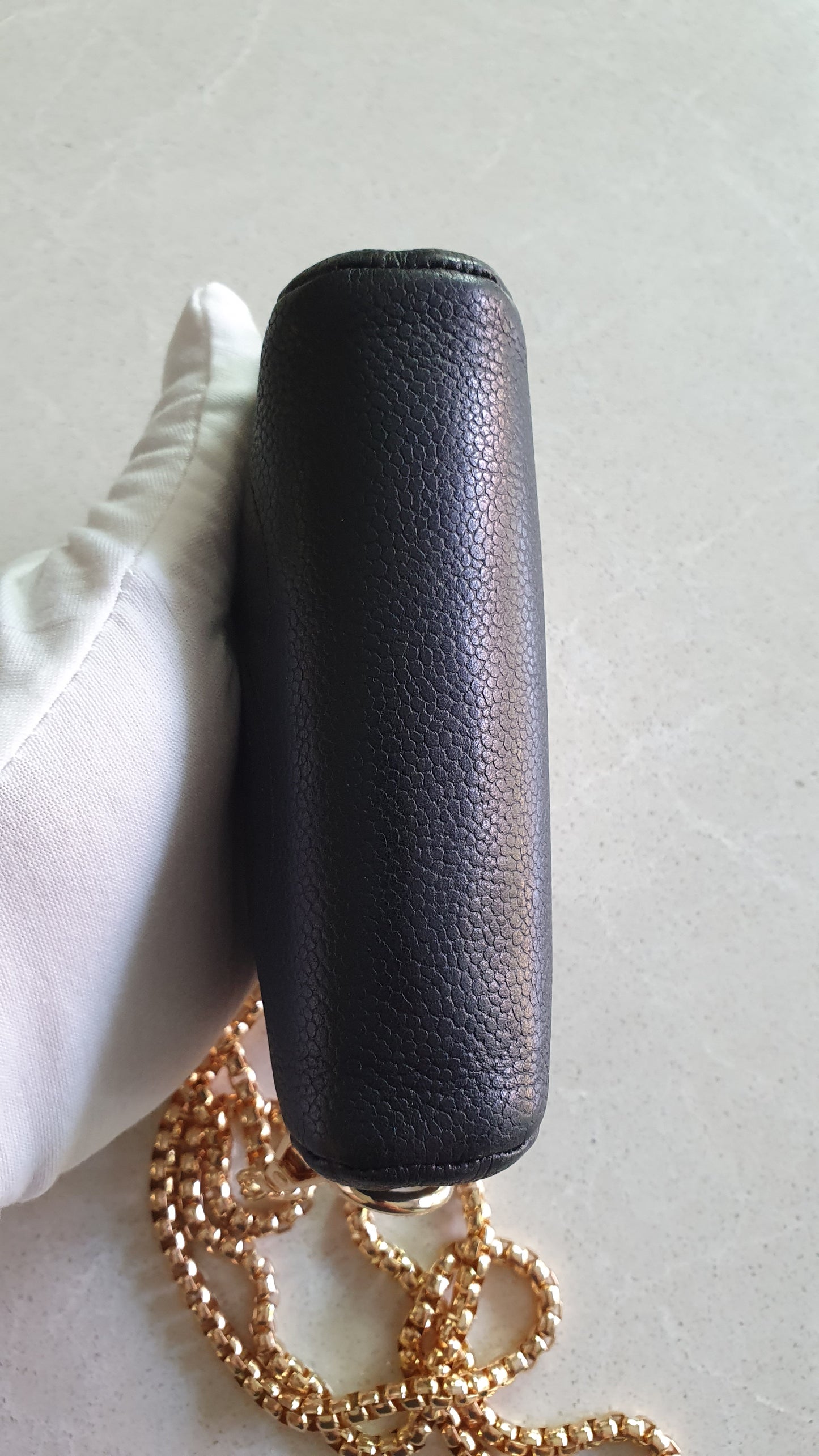 Authentic Chanel Upcycle Mini Black Caviar Pouch with Strap & Chain
