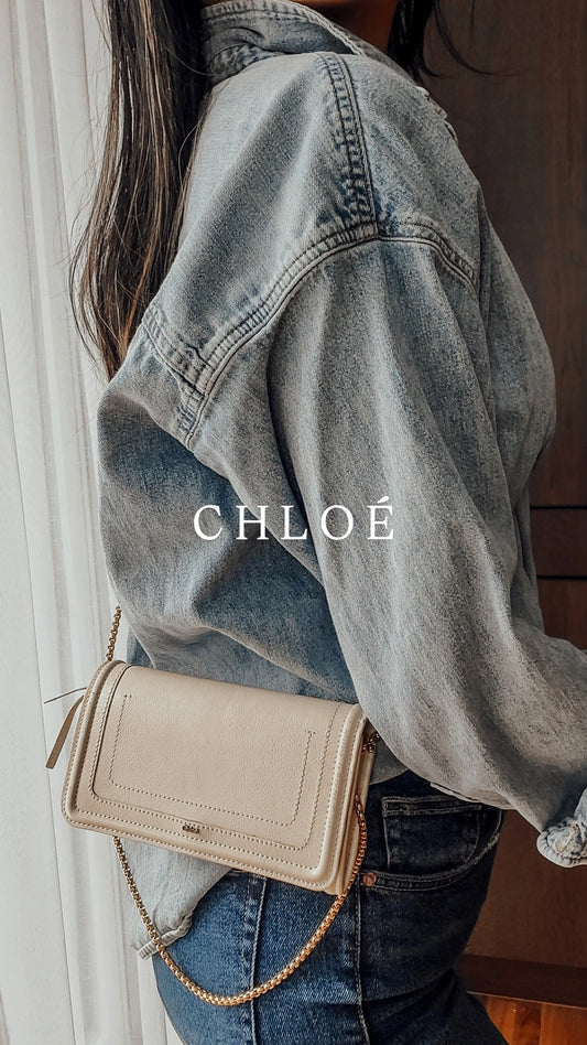 Authentic Chloe Upcycle Cream Leather Wallet with Chain