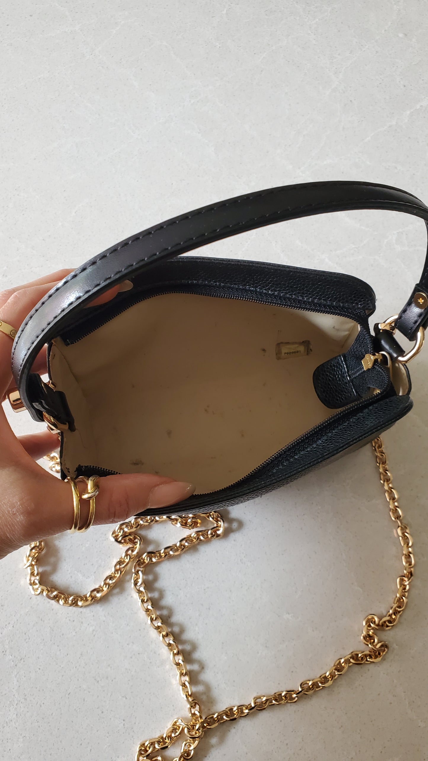 Authentic Vintage Chanel Caviar Perfect Size Upcycle Pouch/ Purse with Handle Strap & Chain