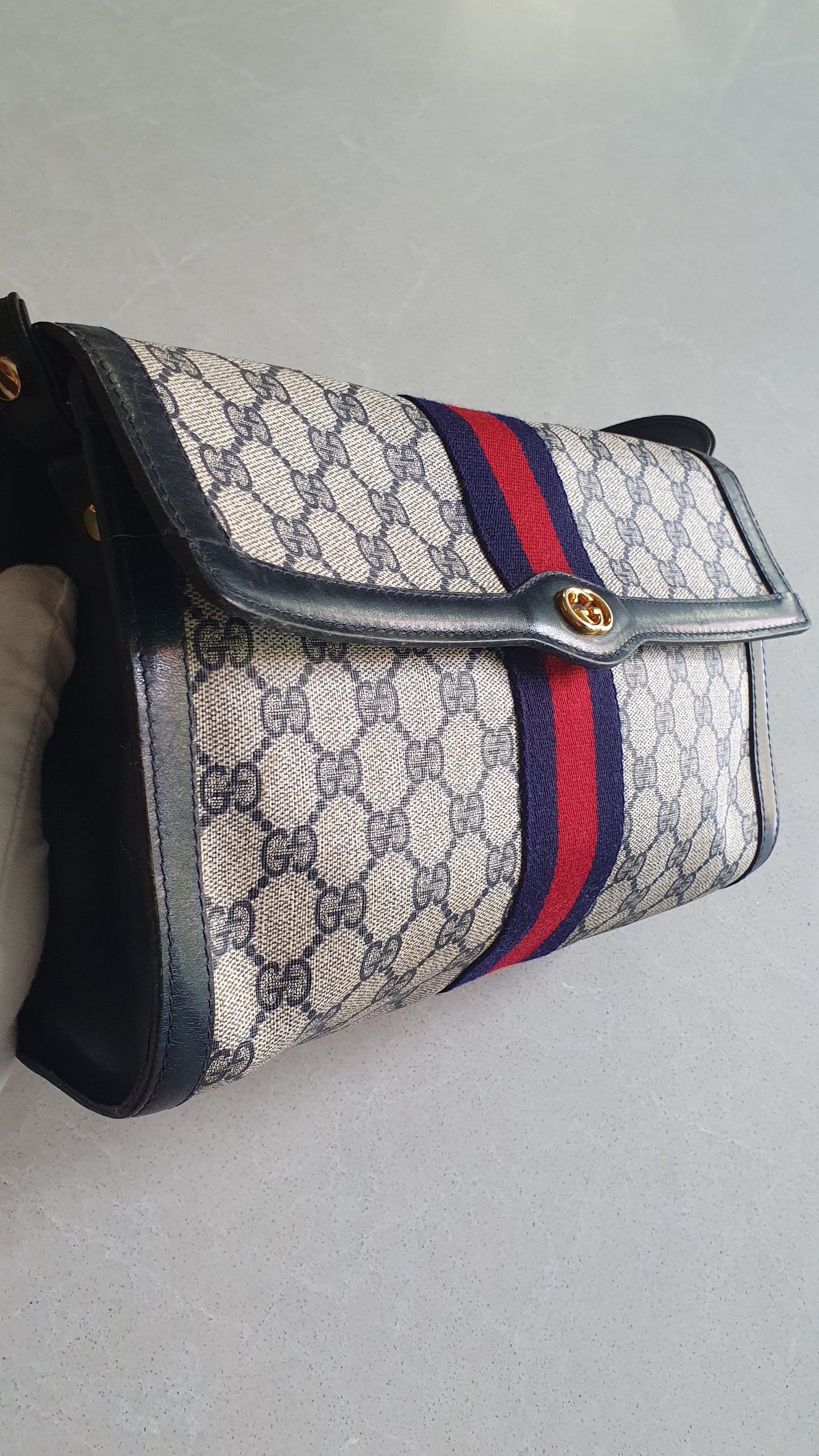 Authentic Vintage Gucci Upcycle (Dark Navy) Large Purse with Shoulder Strap