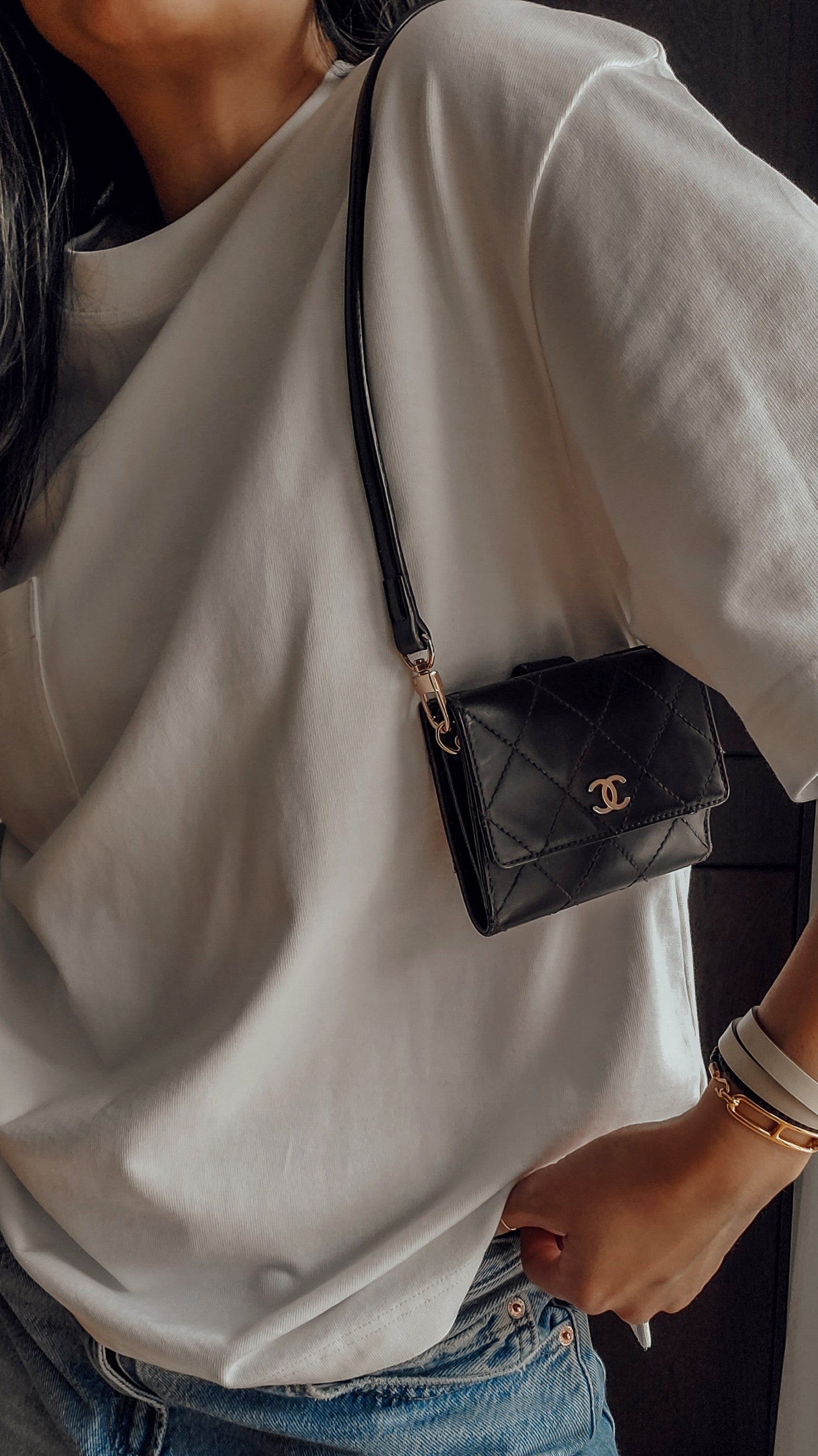 Authentic Vintage Chanel Upcycle (Brown) Small Shoulder Wallet with Strap