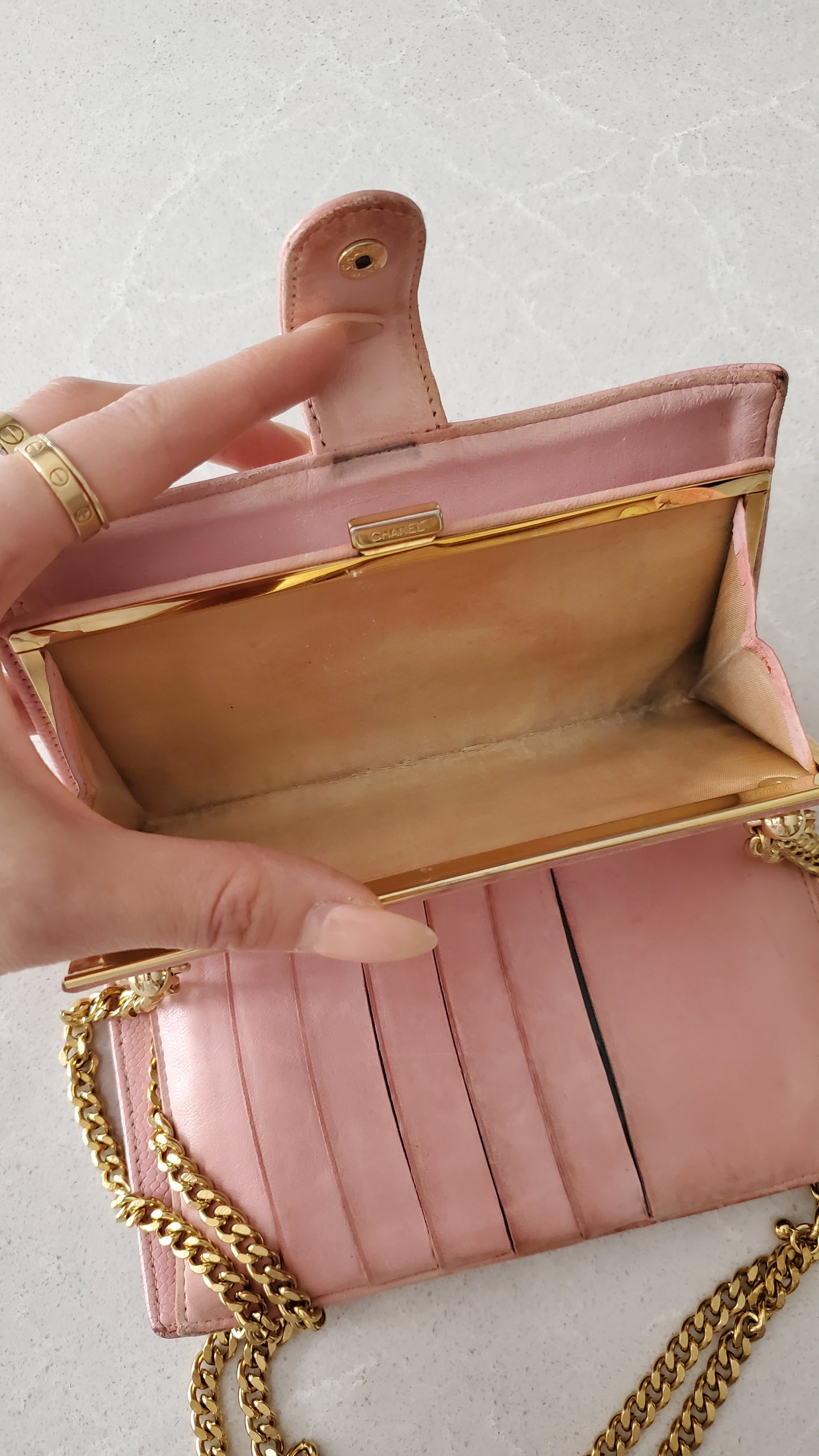 Authentic Chanel Upcycle Pink Caviar Wallet on Chain
