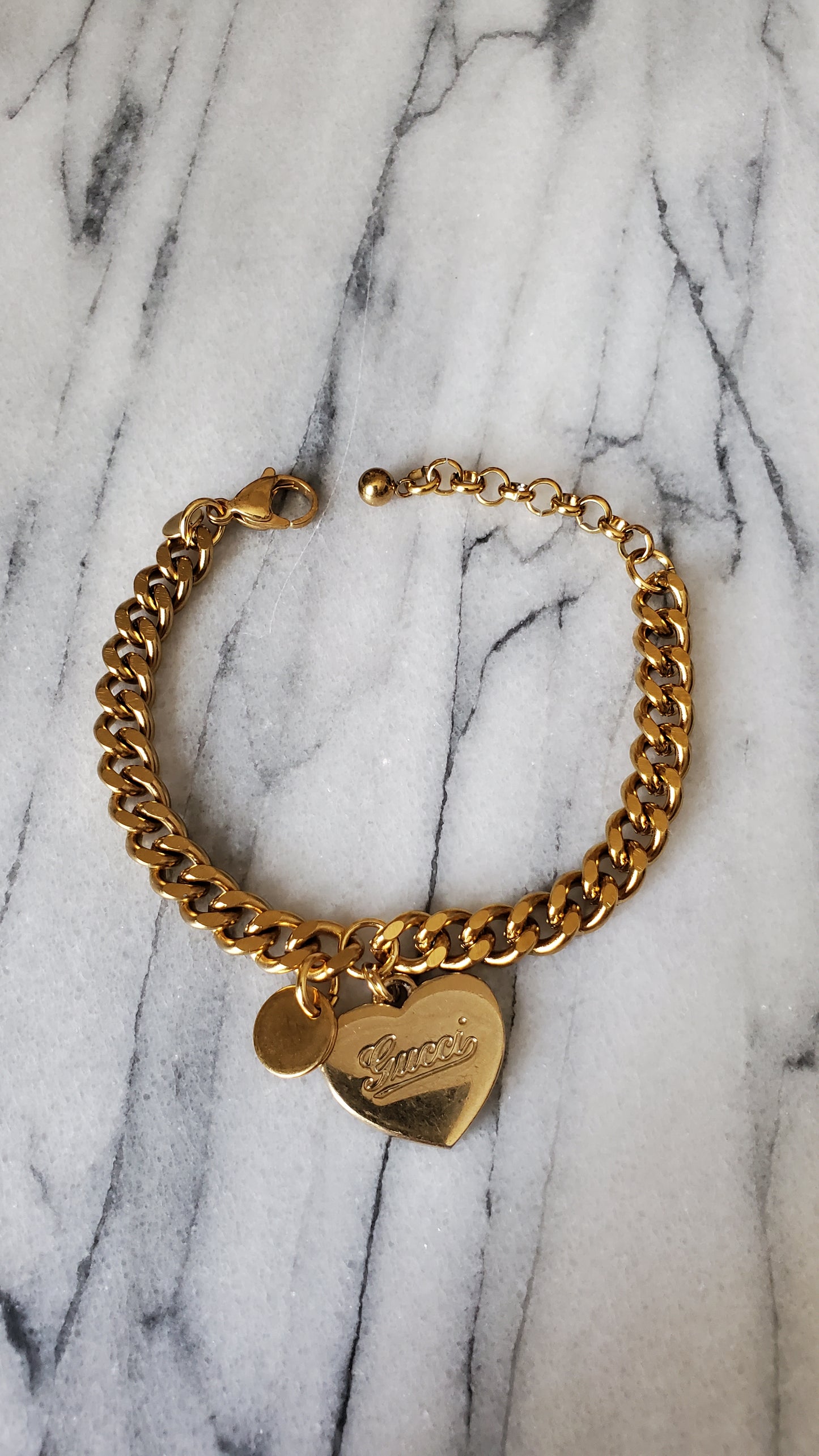 Authentic Gucci Upcycle Gold Double Layer (Solid Heart) Bracelet