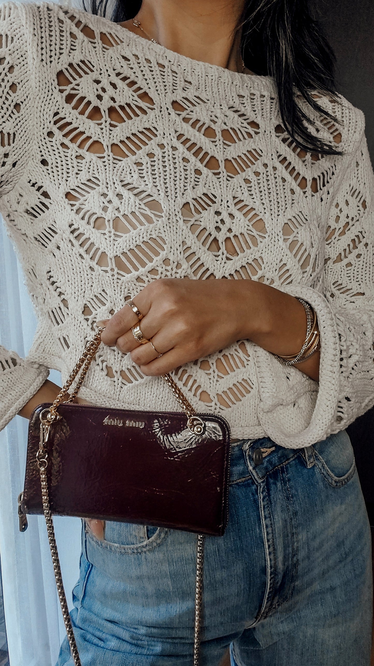 Authentic Miu Miu Upcycle Long Zip Patent Wallet with Chains