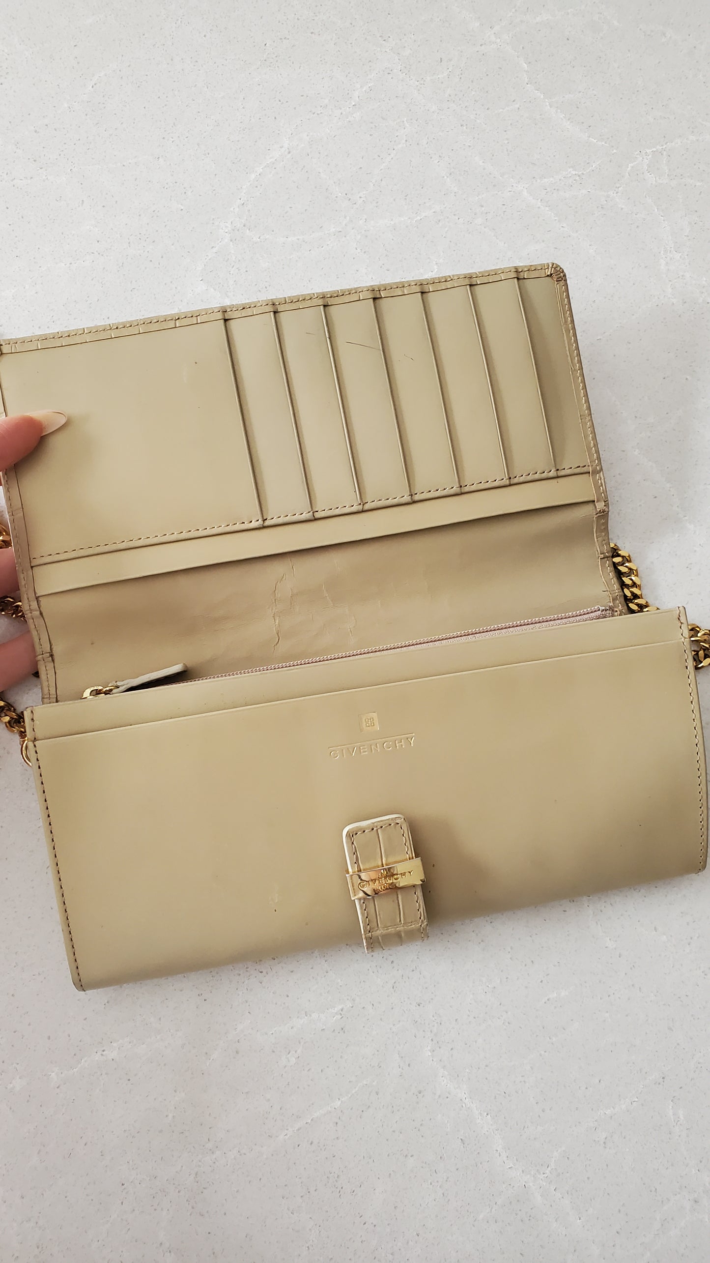 Authentic Givenchy Upcycle Long Beige Wallet on Chain