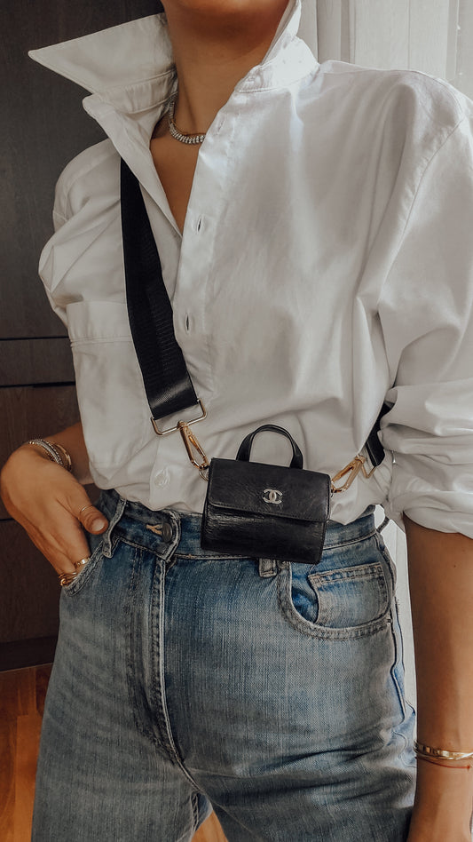 Authentic Chanel Upcycle Mini Black Leather Wallet with Straps