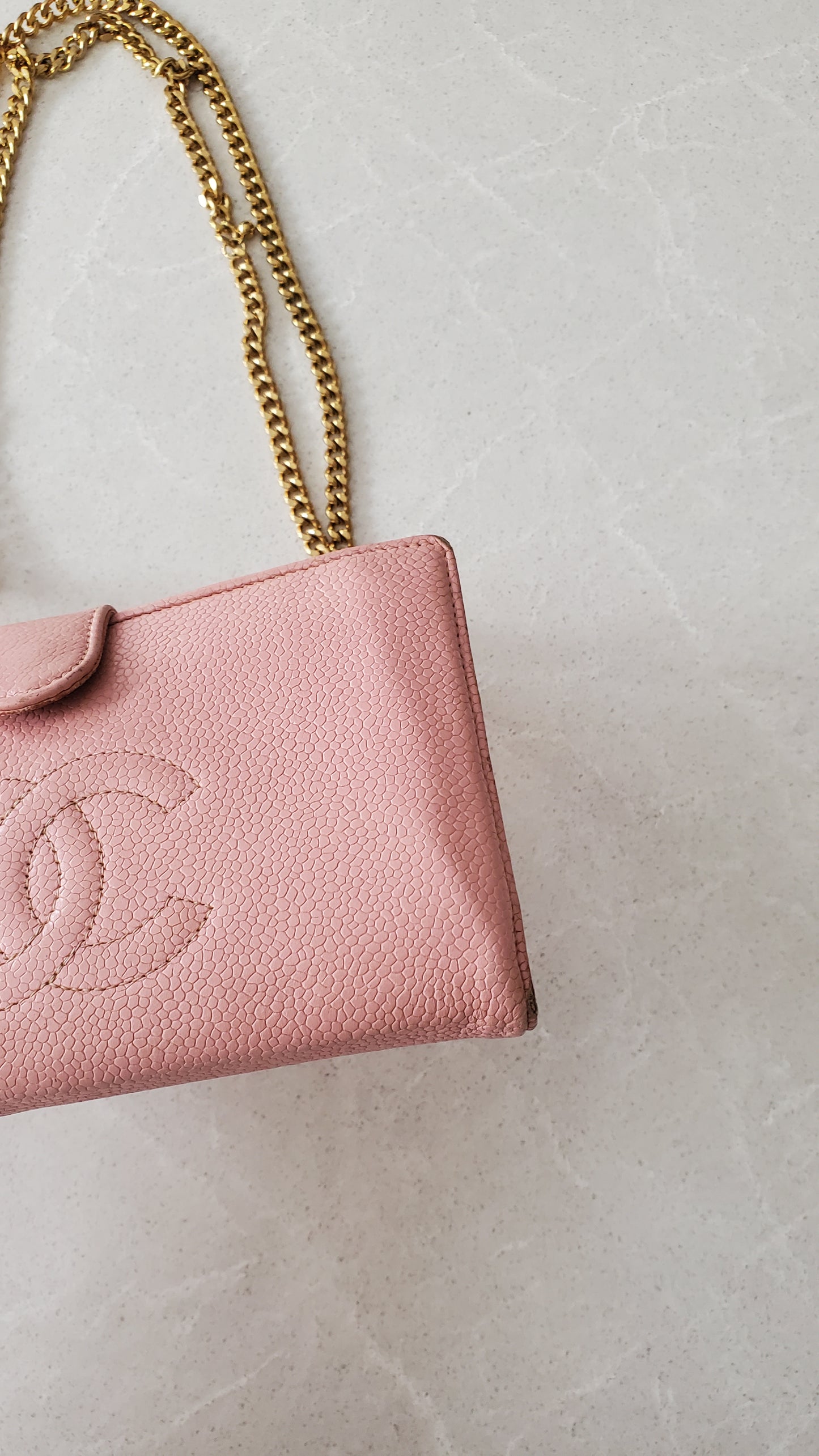 Authentic Chanel Upcycle Pink Caviar Wallet on Chain