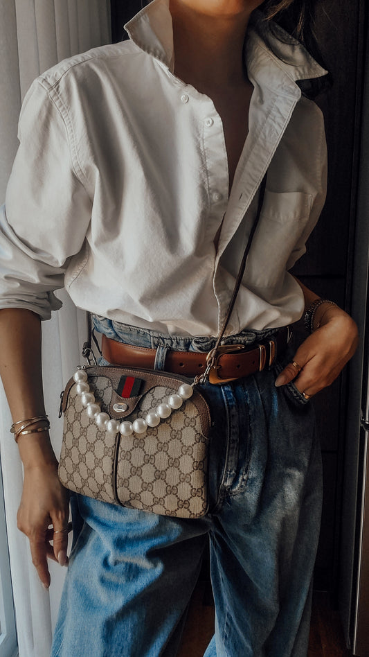 Authentic Vintage Gucci Upcycle Purse on Chain & Strap (Pearl)
