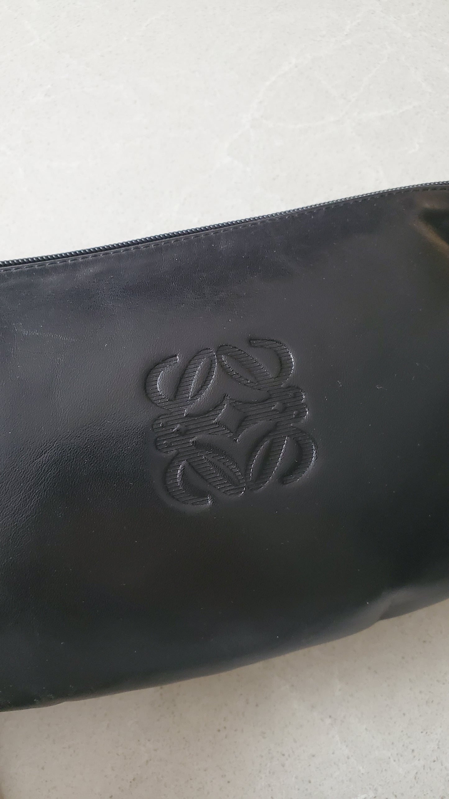 Authentic Vintage Loewe Upcycle Black Leather Perfect Size Pouch with Strap