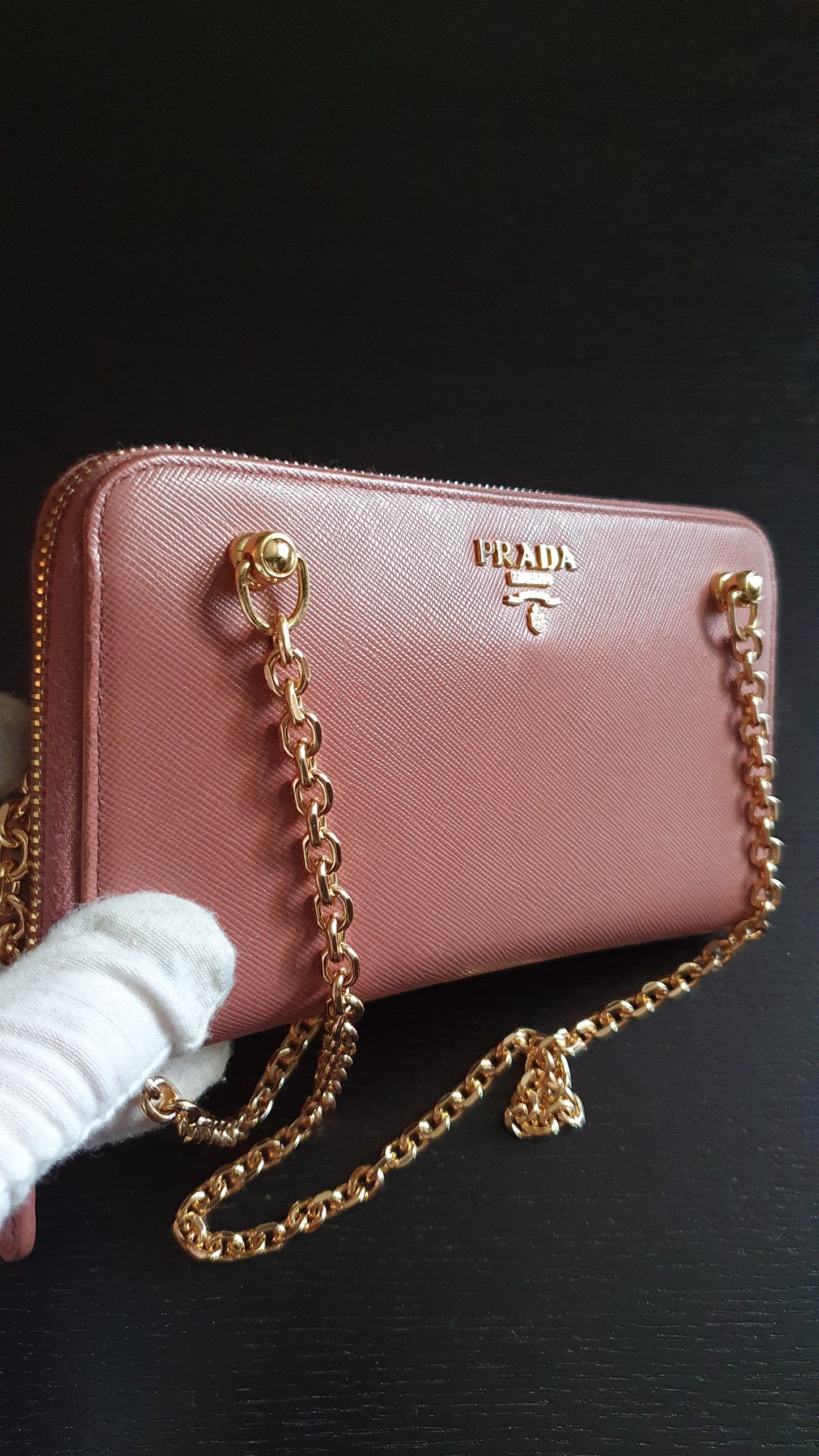 Authentic Prada Upcycle Pink Zip Wallet with Chains