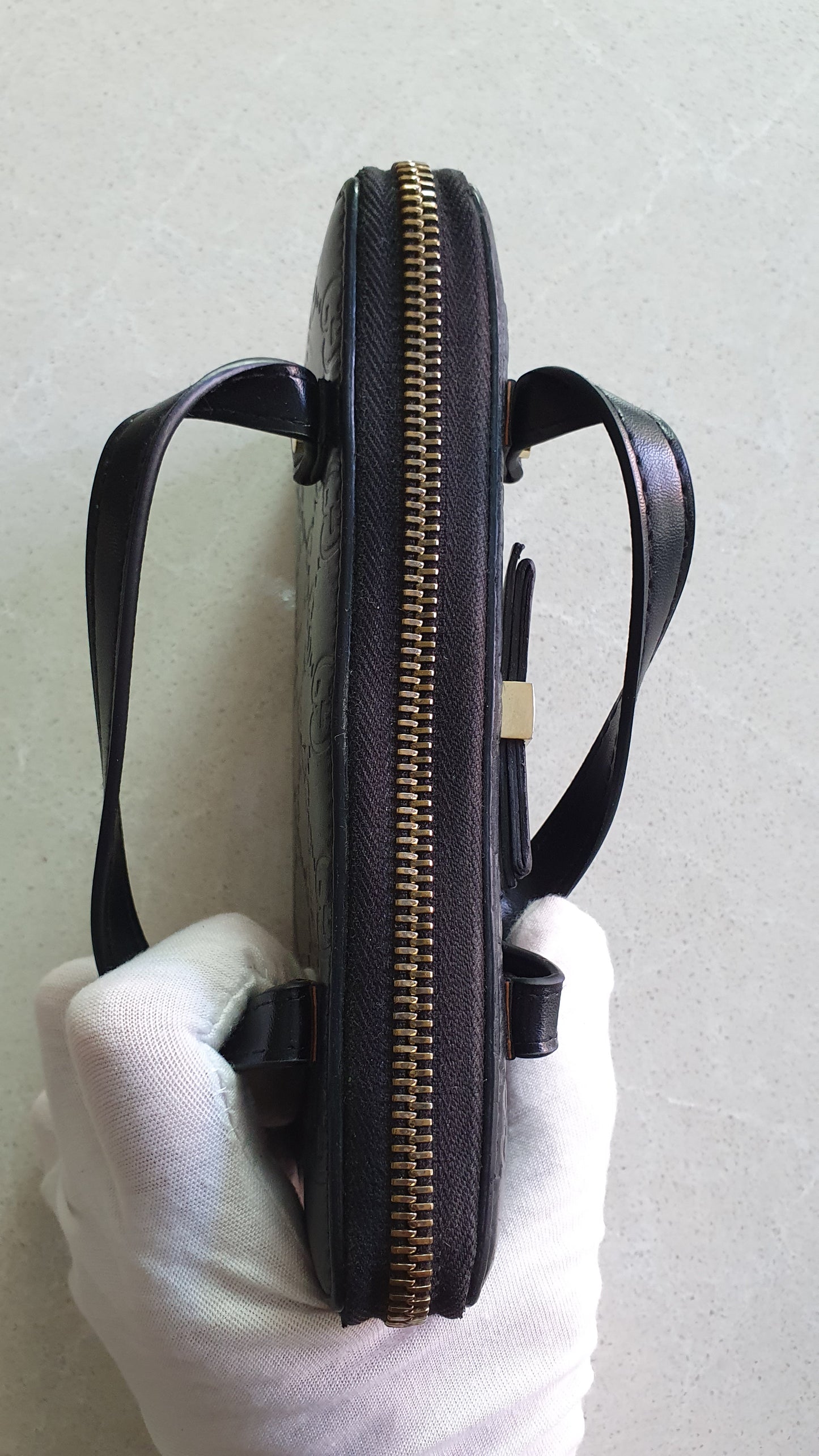 Authentic Gucci Upcycle Black Zip-Up Wallet with Two Handles