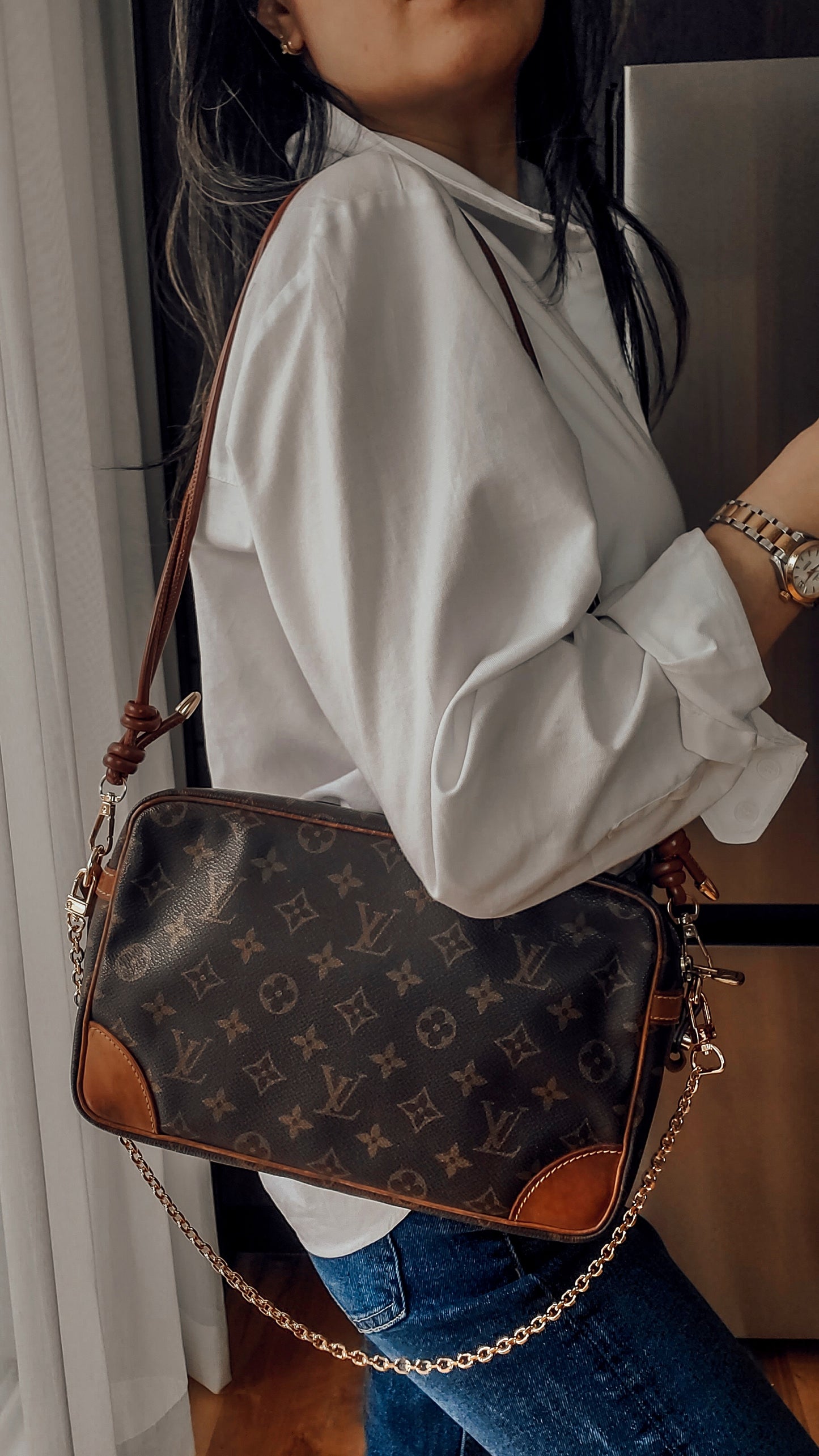 Authentic Vintage Louis Vuitton Upcycle Purse with Strap & Chain