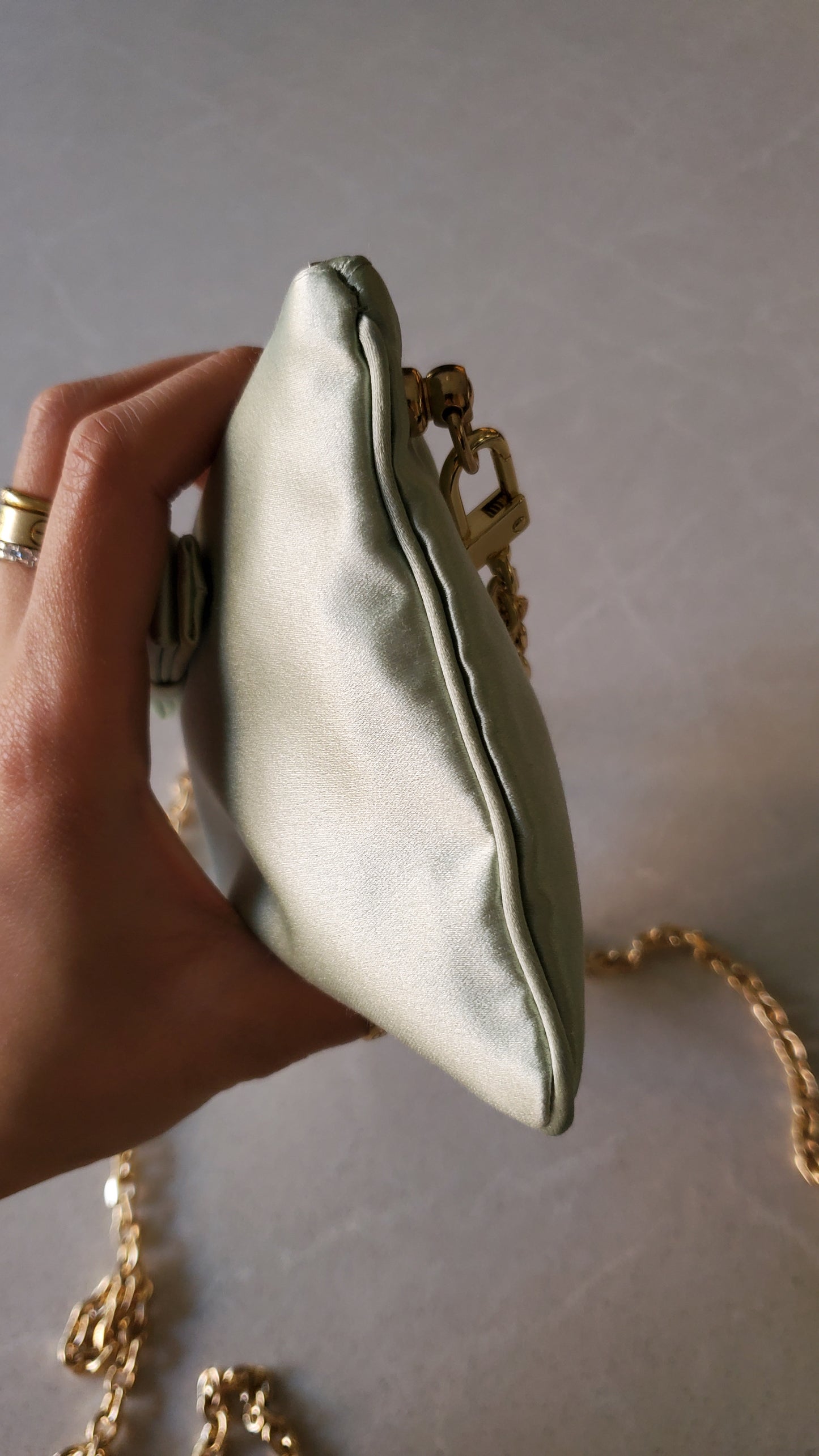 Authentic Prada Upcycle Green Fabric Pouch on Chains