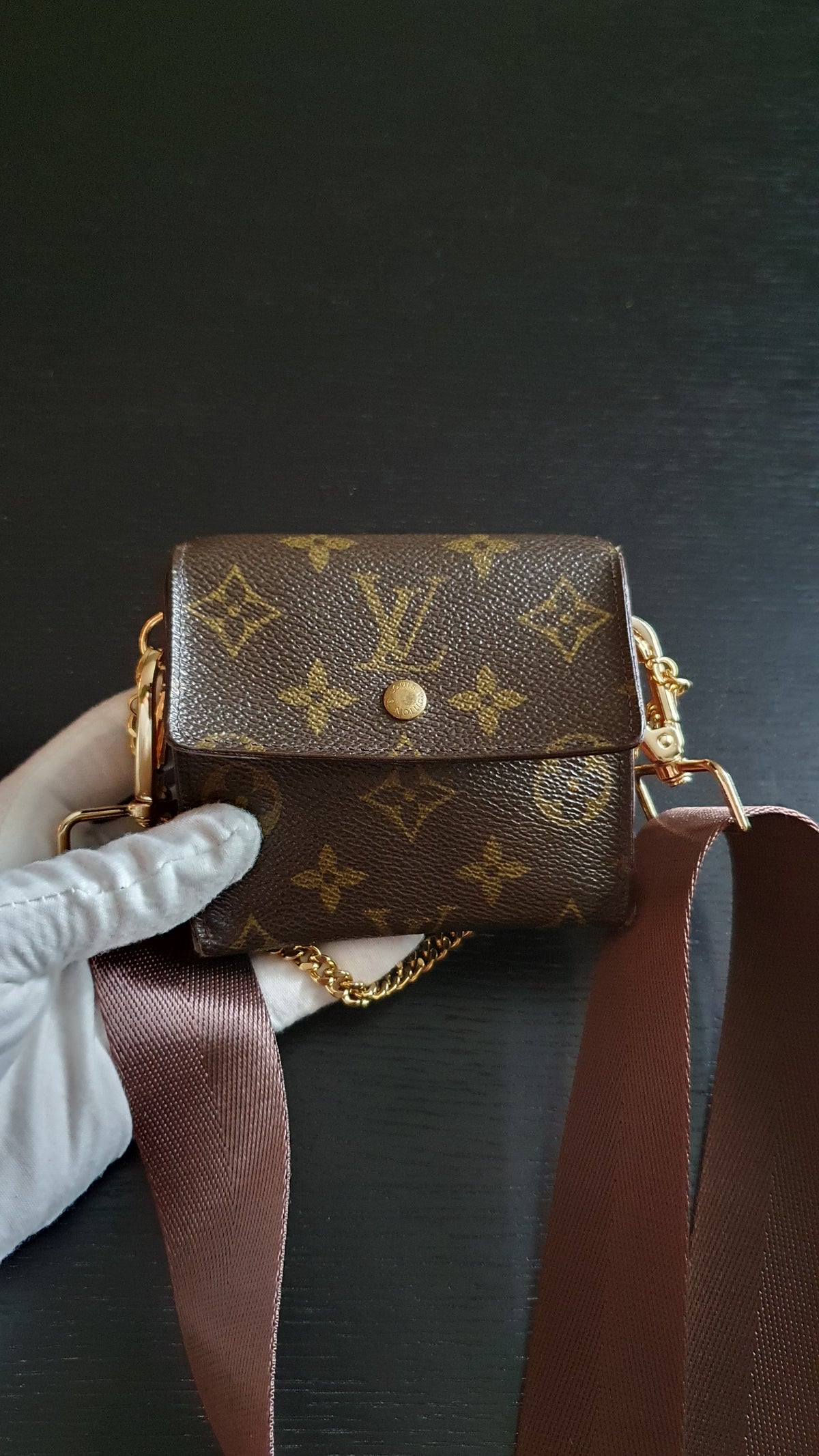 Authentic Vintage Louis Vuitton (5) Upcycle Small Wallet on Chain & Strap