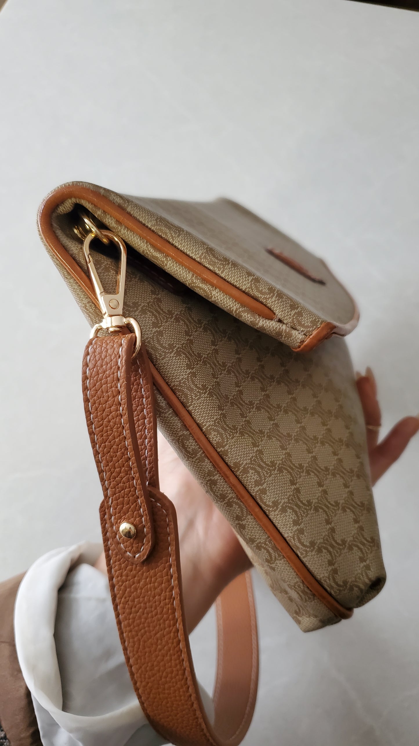 Authentic Vintage Celine Upcycle (Tan) Purse on Strap